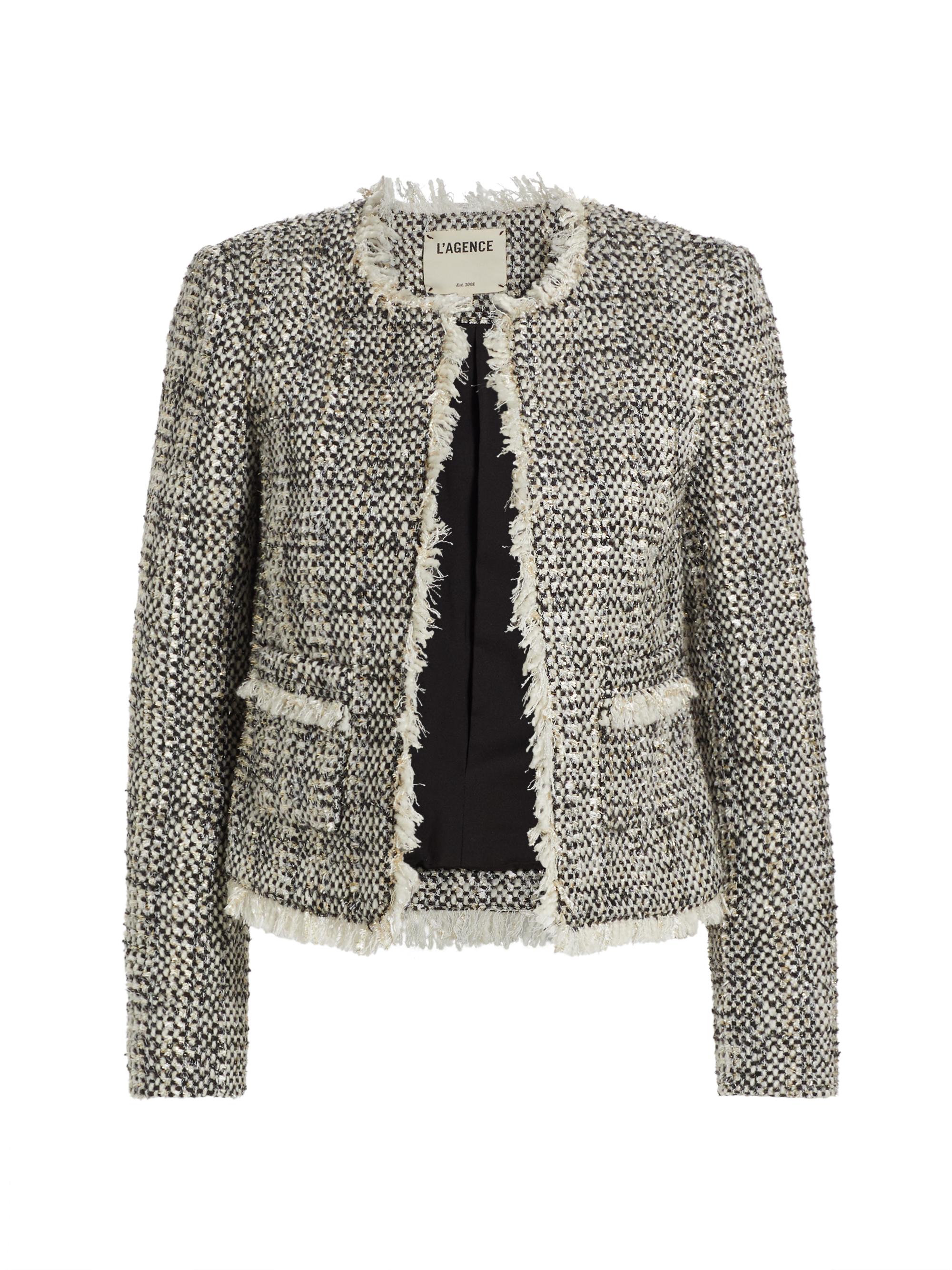 L'AGENCE Women's Angelina Metallic Tweed Jacket - Ecru Black Metallic