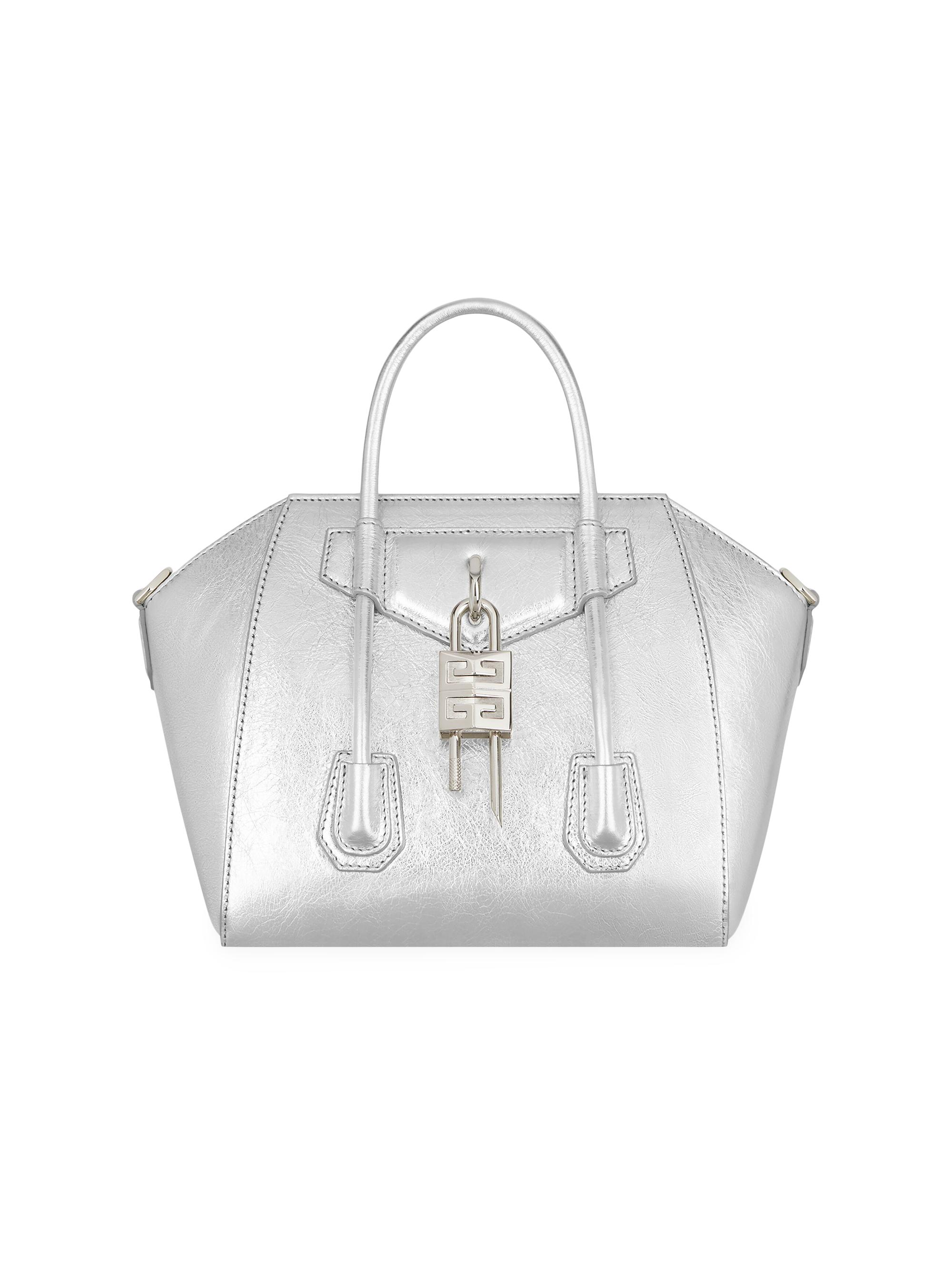 Givenchy Women's Mini Antigona Lock Bag In Metallized Leather - Silvery Grey