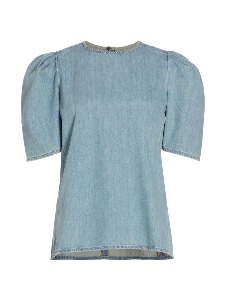 Frame Sonder Denim Puff-Sleeve Blouse | Saks Fifth Avenue