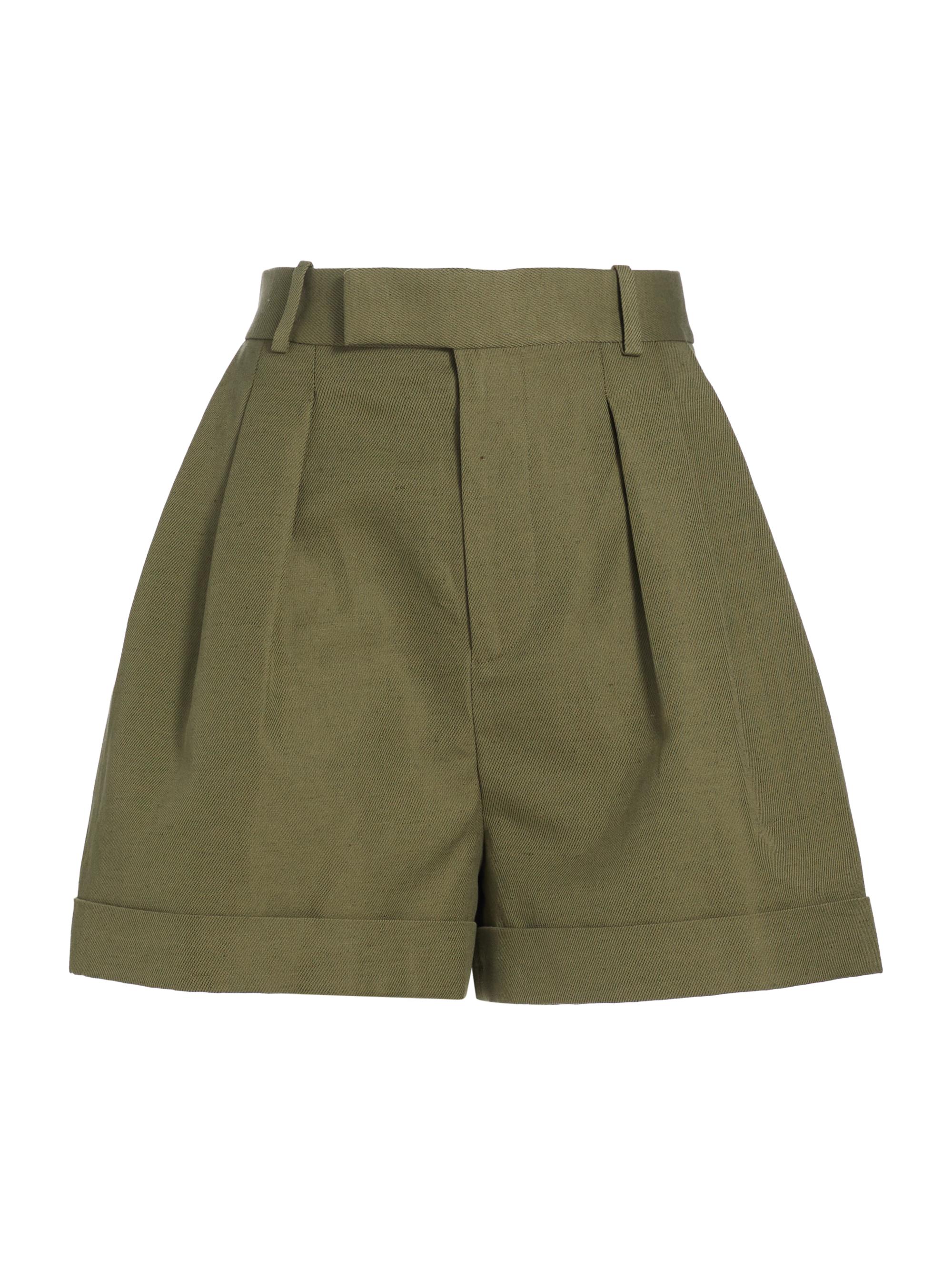 Frame Women's Pleated Cotton-Linen Shorts - Military Green