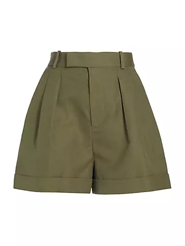 Pleated Cotton-Linen Shorts