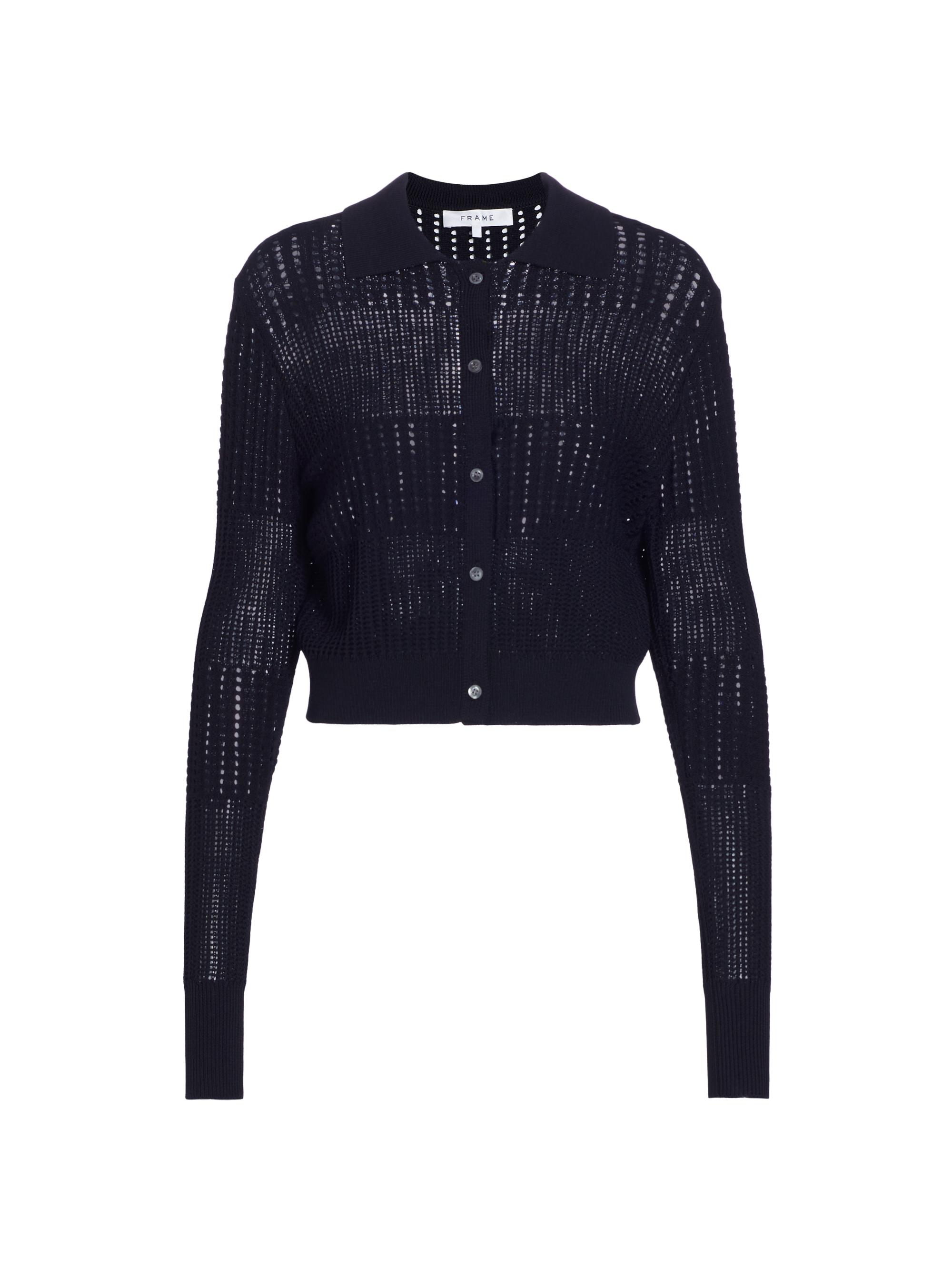 Frame Women's Crocheted Shrunken Cardigan - Black