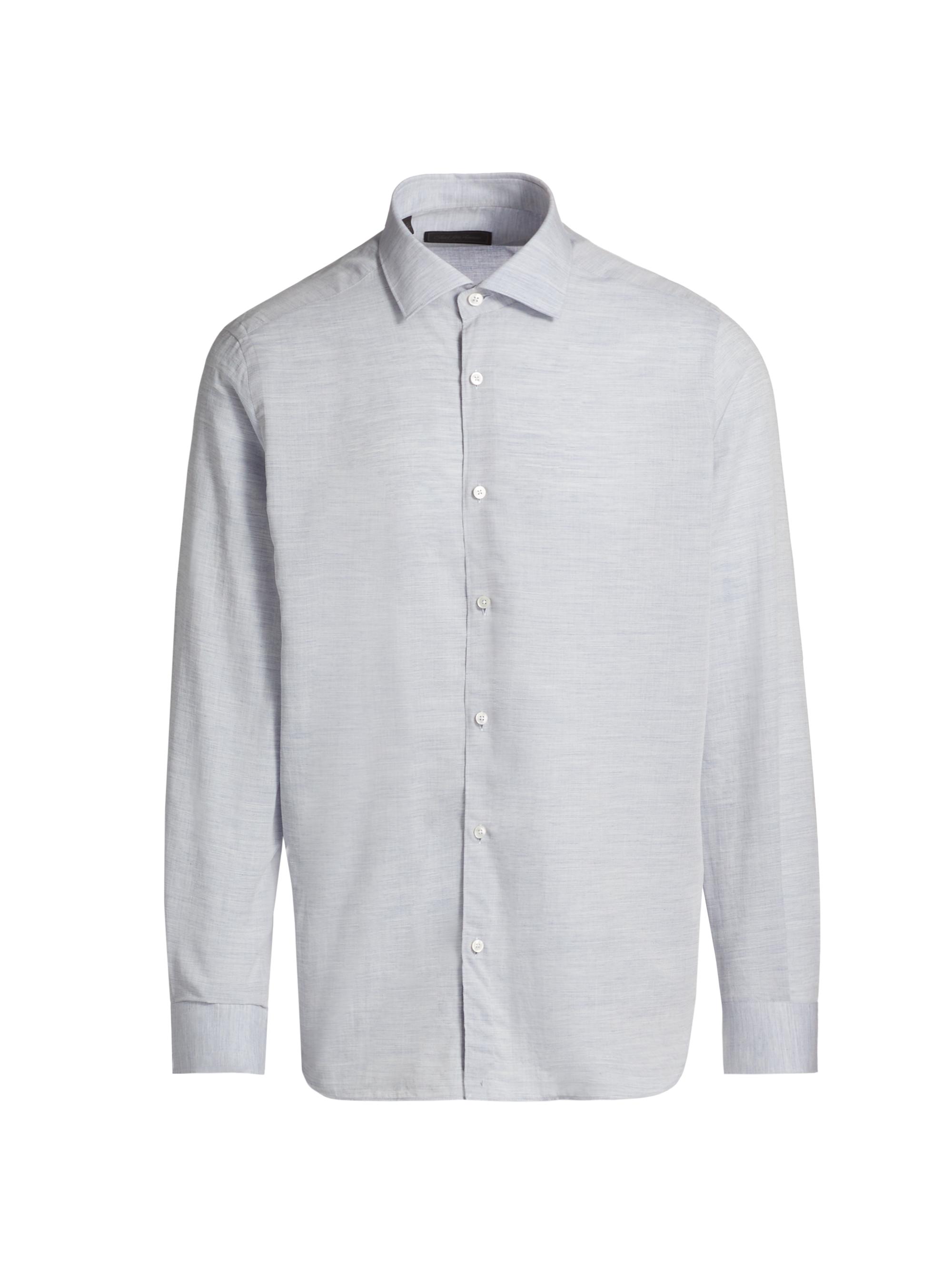 Saks Fifth Avenue Men's COLLECTION Heathered Woven Long-Sleeve Shirt - Light Blue