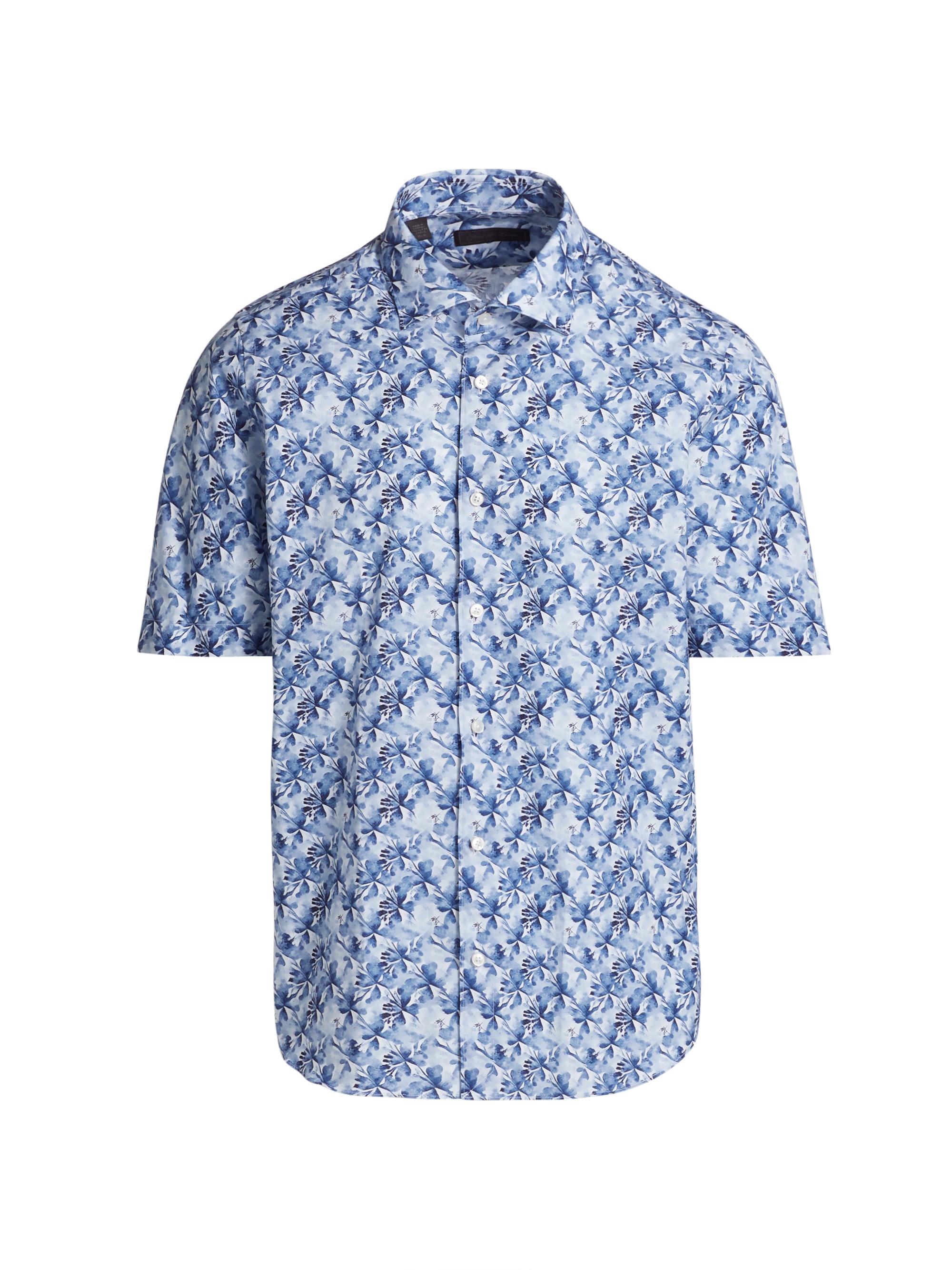 Saks Fifth Avenue Men's COLLECTION Watercolor Floral Cotton Short-Sleeve Shirt - Navy