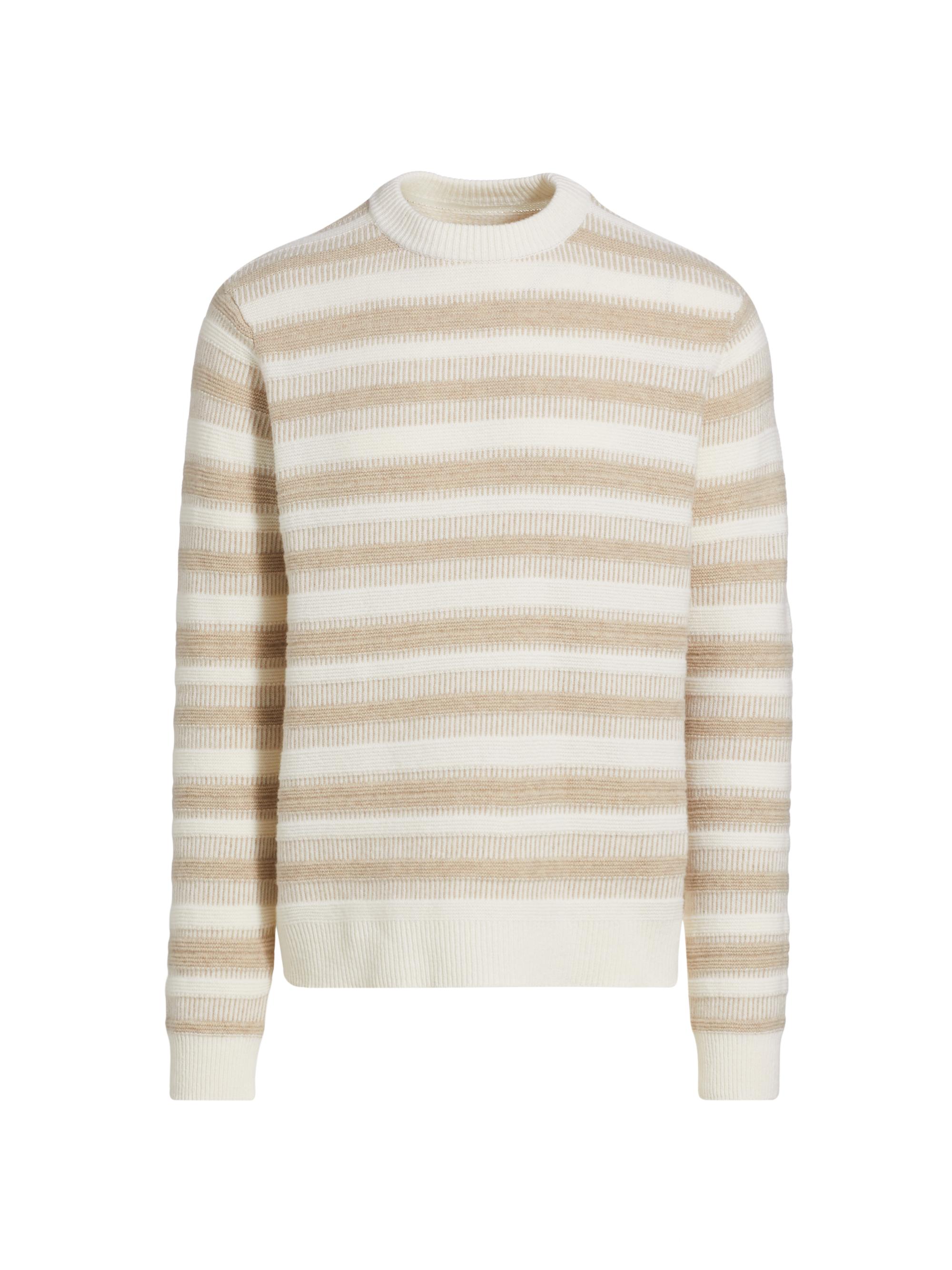 Saks Fifth Avenue Men's COLLECTION Raised Stripe Crewneck Sweater - Cream