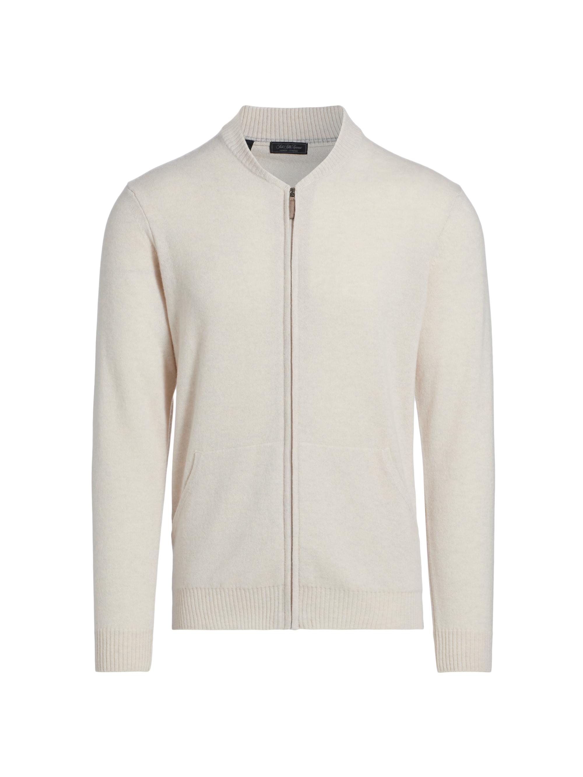 Saks Fifth Avenue Men's COLLECTION Cashmere Baseball Bomber Sweater - Cream