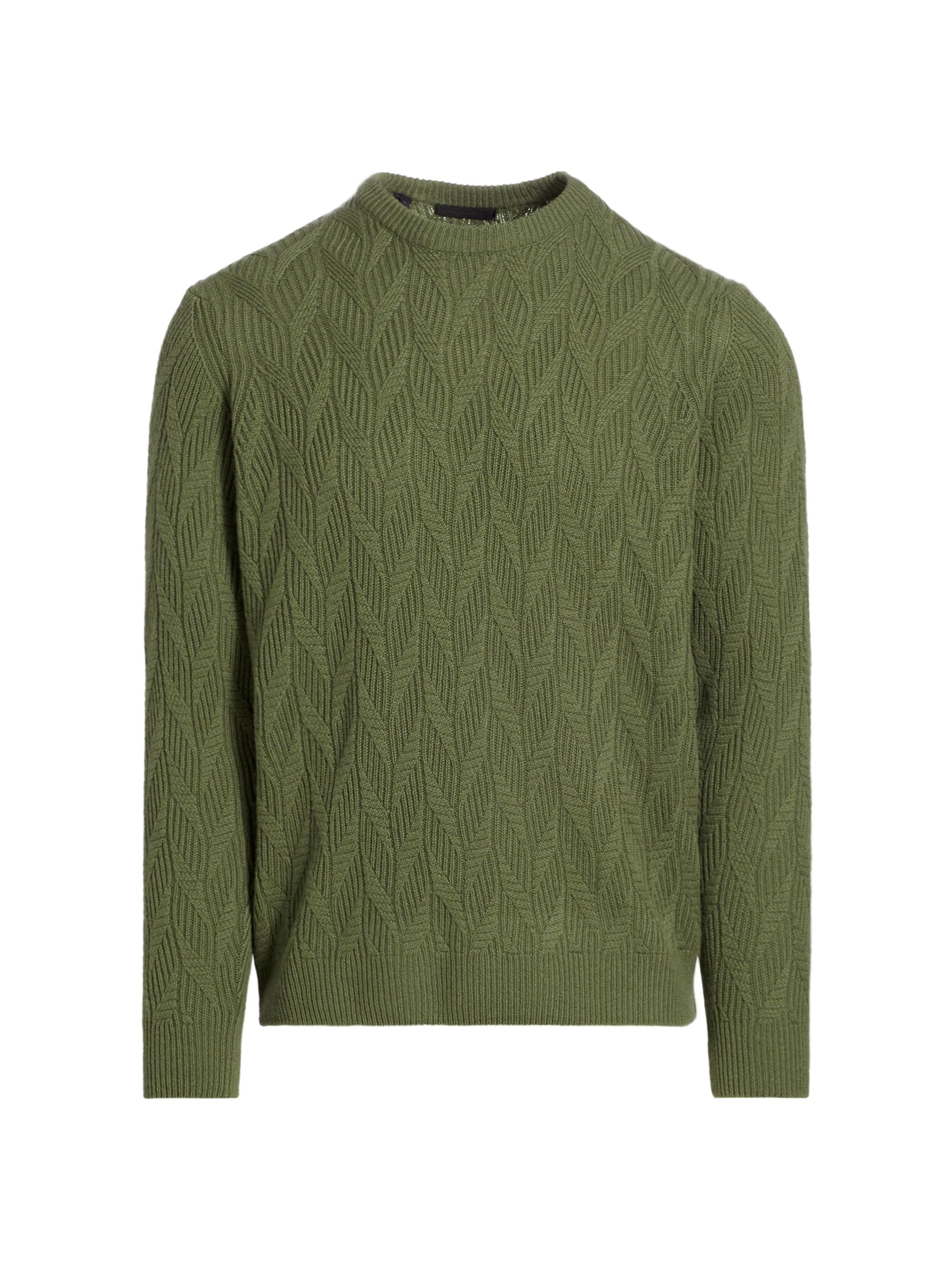Saks Fifth Avenue Men's COLLECTION Braid Stitch Crewneck Sweater - Olive