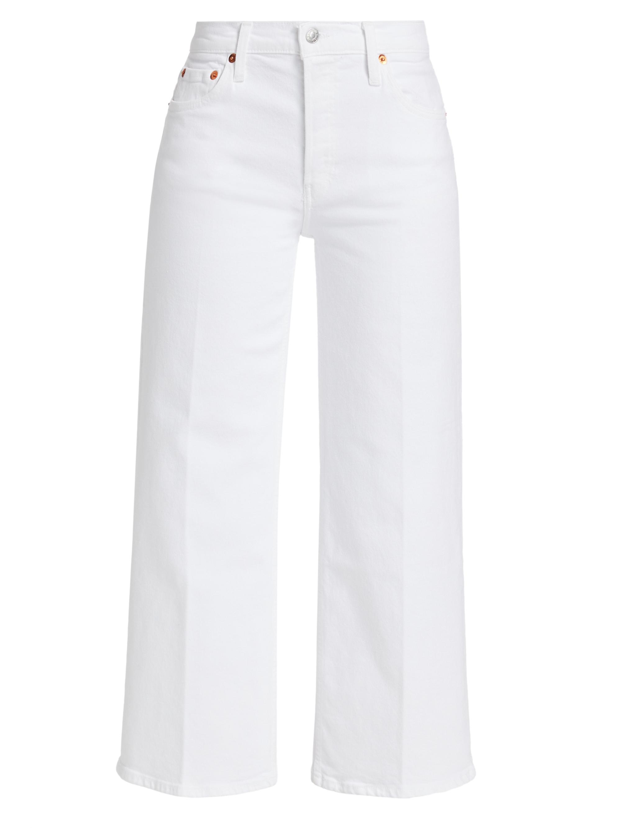 Re/done Women's Twill Mid-Rise Crop Wide-Leg Pants - White