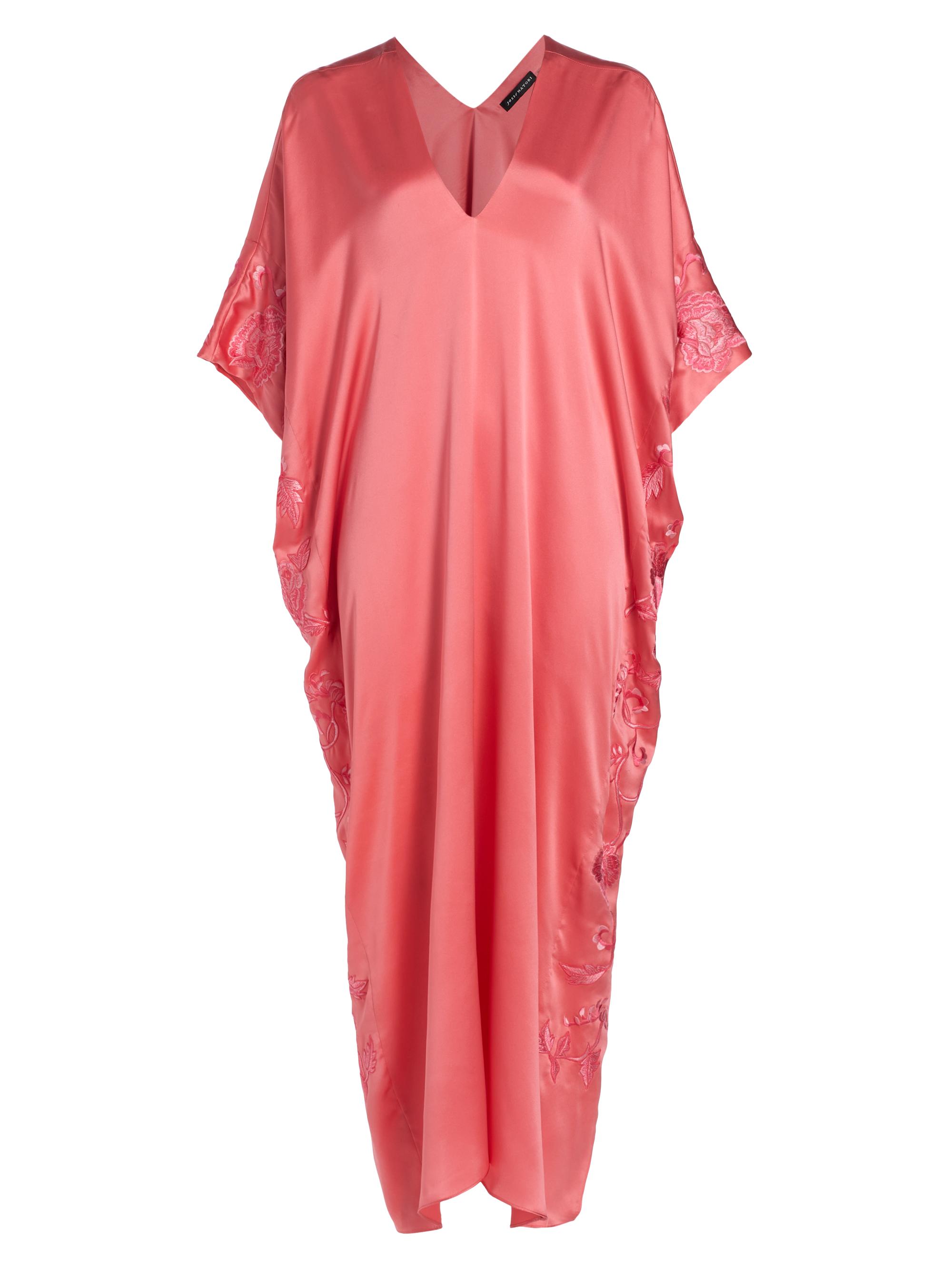 Josie Natori Women's Malaga Floral Embroidered Silk Caftan - Parfait