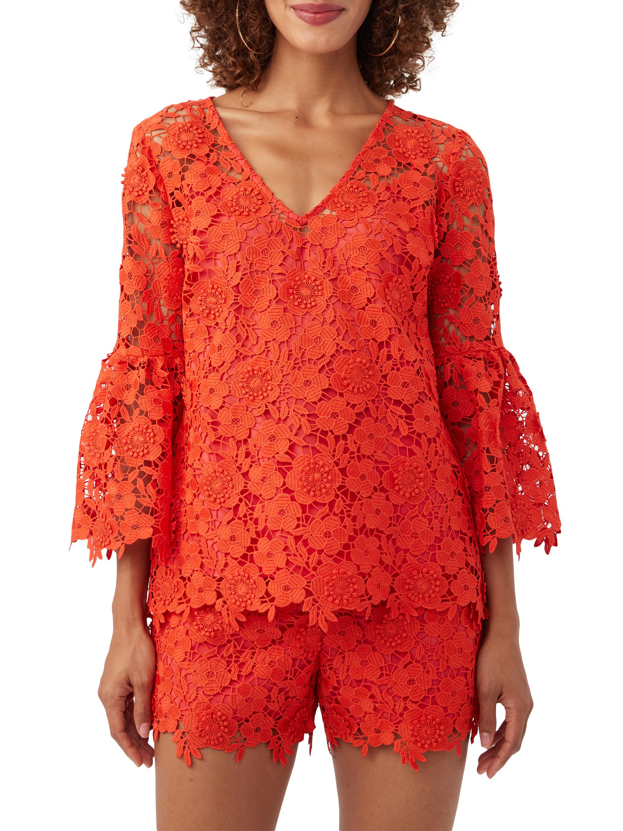 Trina Turk Women's Smolder Floral Guipure Lace Top - Reef Red