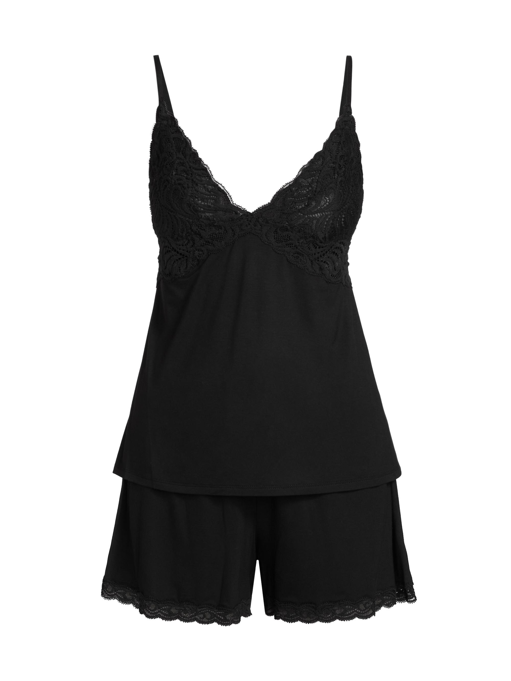Natori Women's Feathers 2-Piece Lace-Trimmed Pajama Set - Black