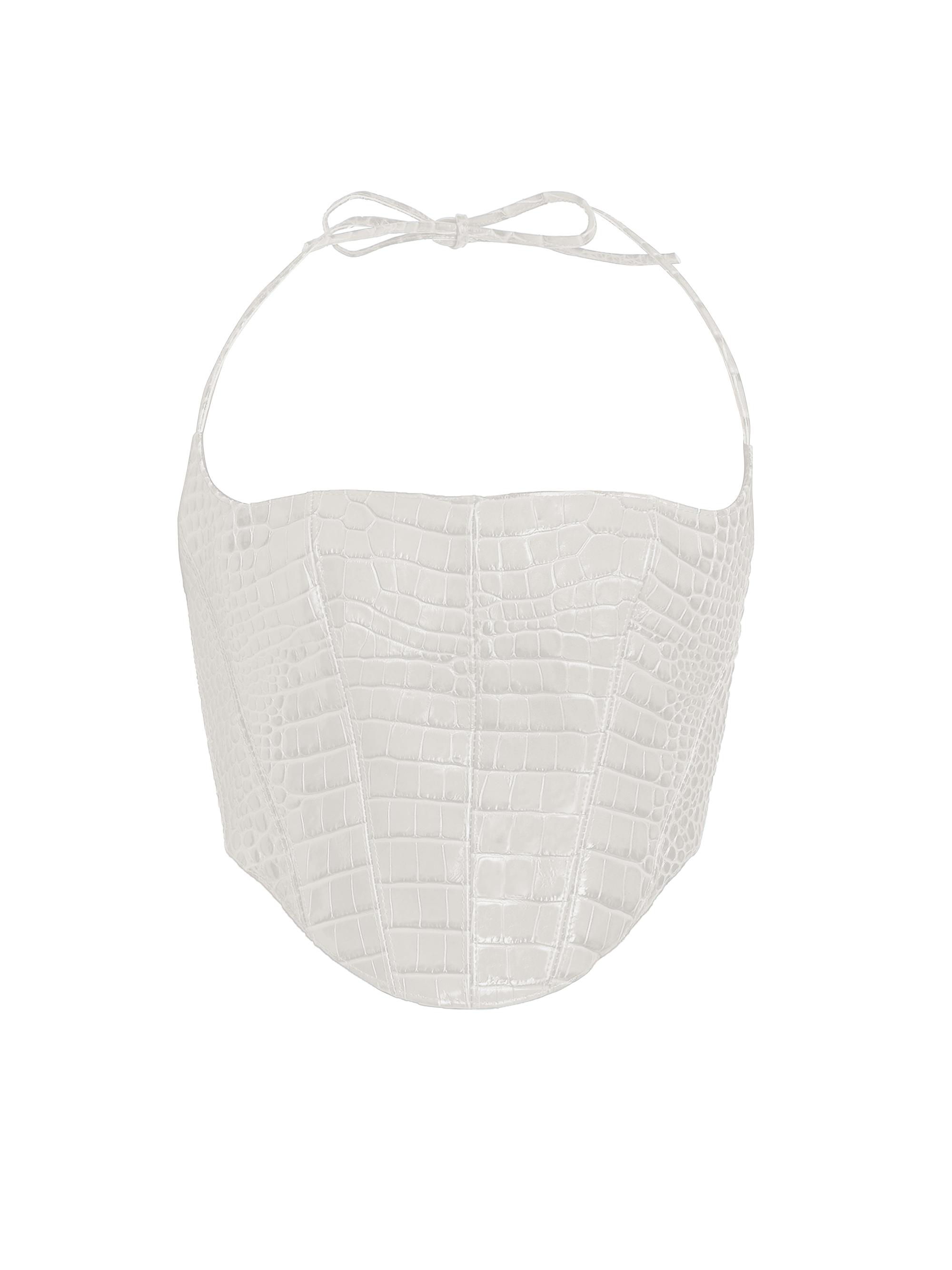 LaQuan Smith Women's Crocodile-Embossed Leather Bustier - White
