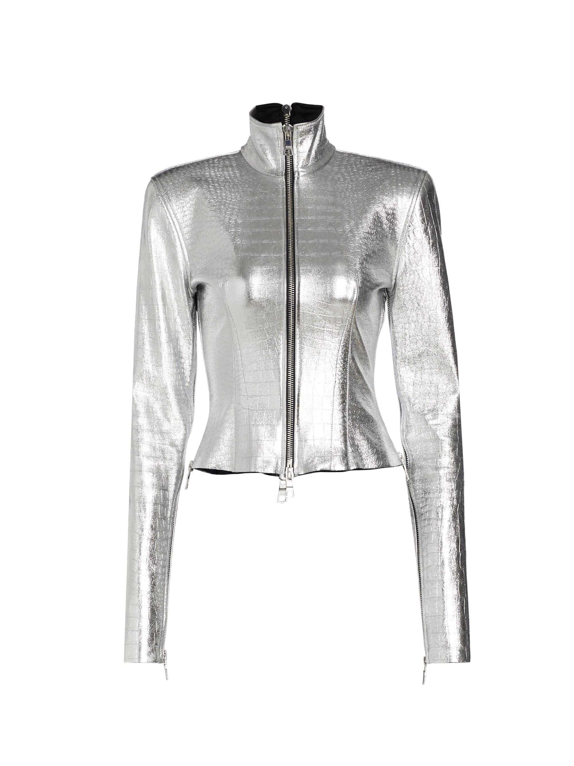 LaQuan Smith Women's Multi-Zip Metallic Leather Jacket - Silver