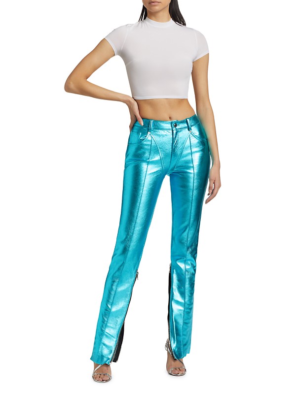 Shop LaQuan Smith Zipper-Detailed Metallic Leather Tapered Shop LaQuan Smith Zipper-Detailed Metallic Leather Tapered