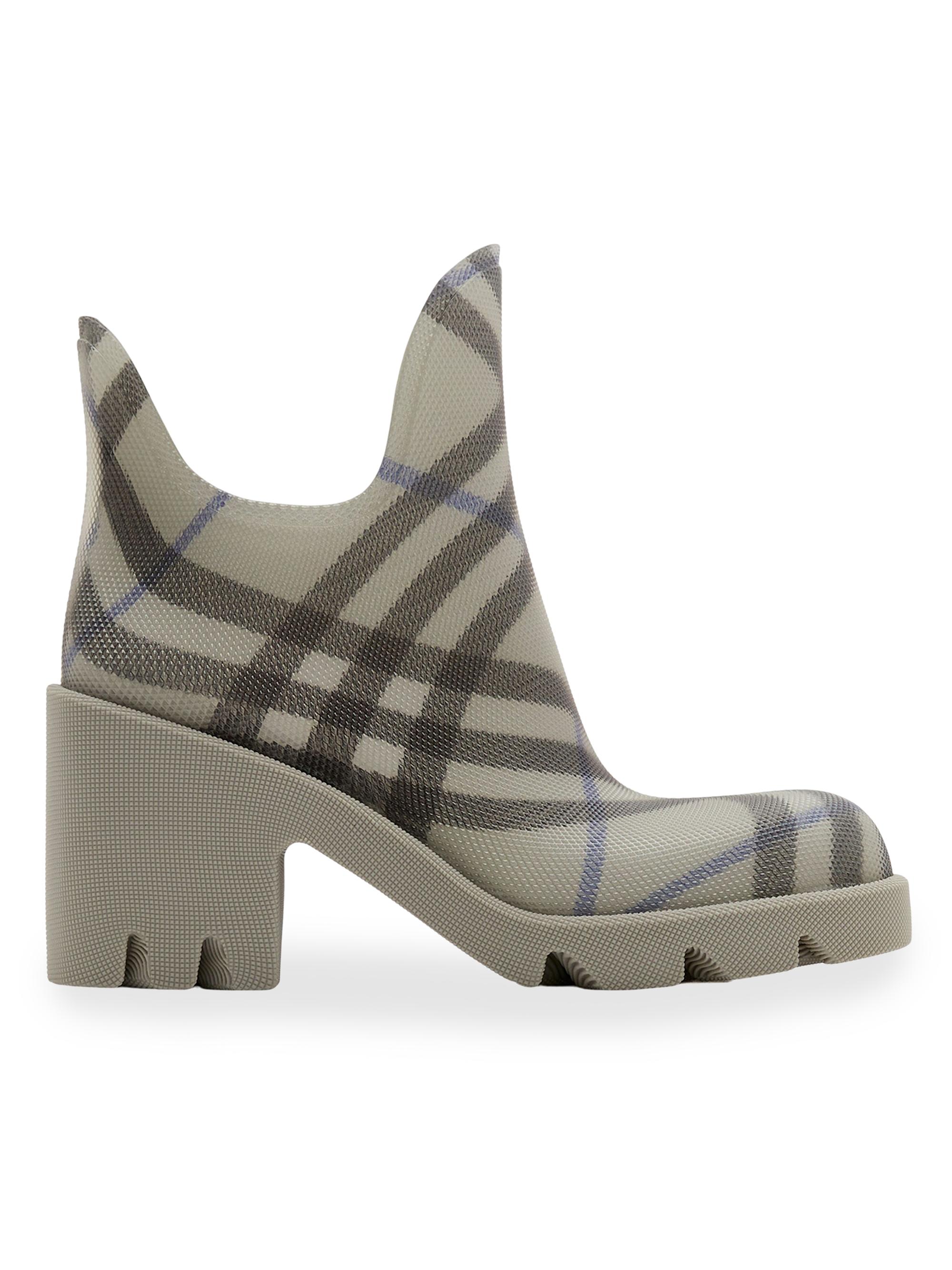 Burberry Women's Marsh Check 65MM Rubber Ankle Boots - Lichen