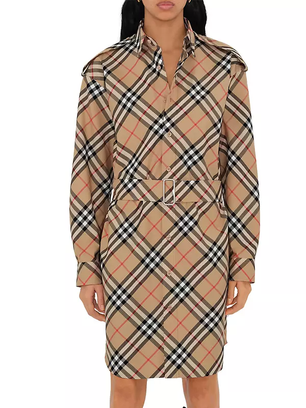 Shop Burberry ​Heritage Checked Cotton Belted Midi-Shirtdress 