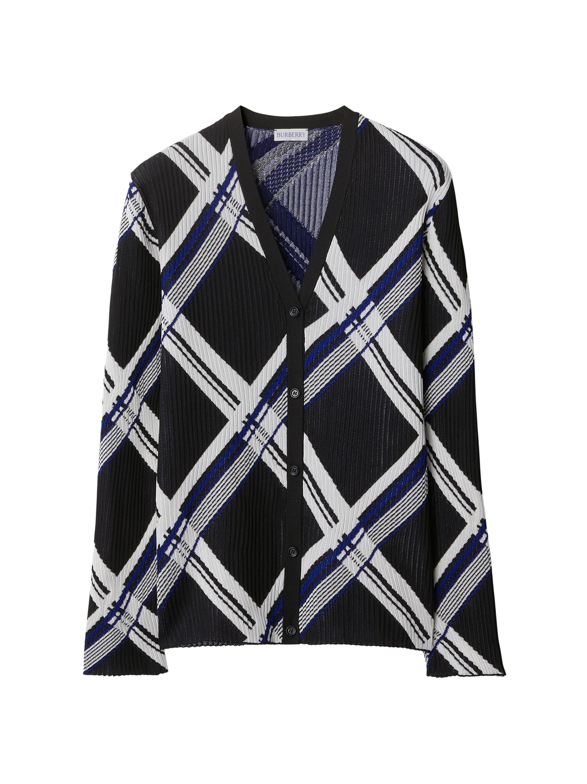 Burberry Women's Check Rib-Knit Silk Cardigan - Black Check
