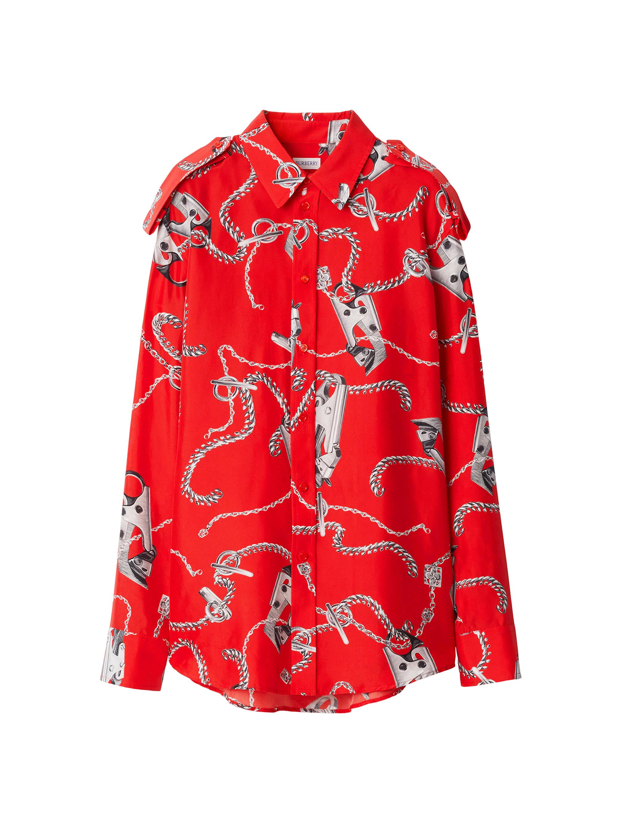 Burberry Women's Knight Hardware Silk Shirt - Silver Red