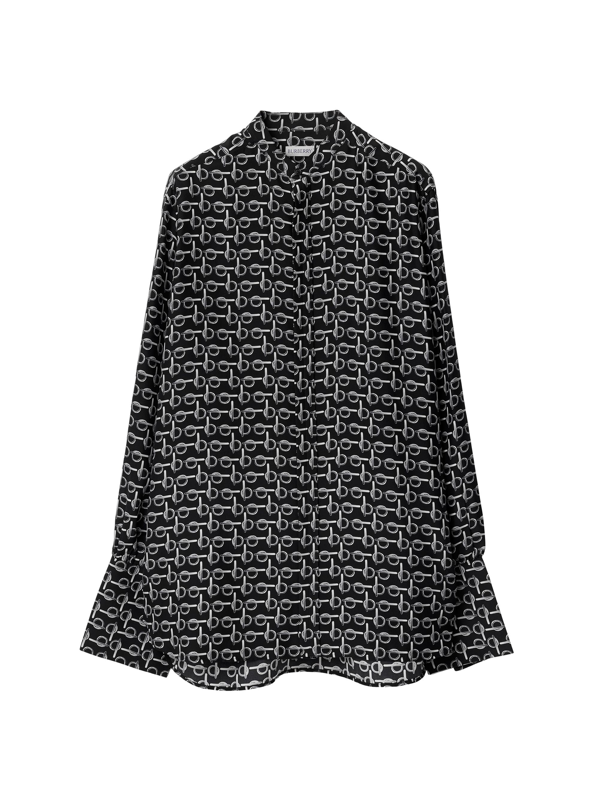 Burberry Women's Printed Silk Blouse - Silver Black