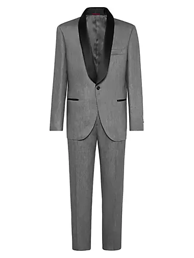 Linen Satin Tuxedo With Shawl Lapel Jacket And Pleated Trousers