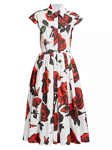 Rose-Print Cotton Midi-Dress