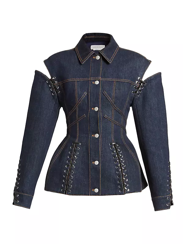 Shop Alexander McQueen Lace-Up Denim Jacket | Saks Fifth Avenue