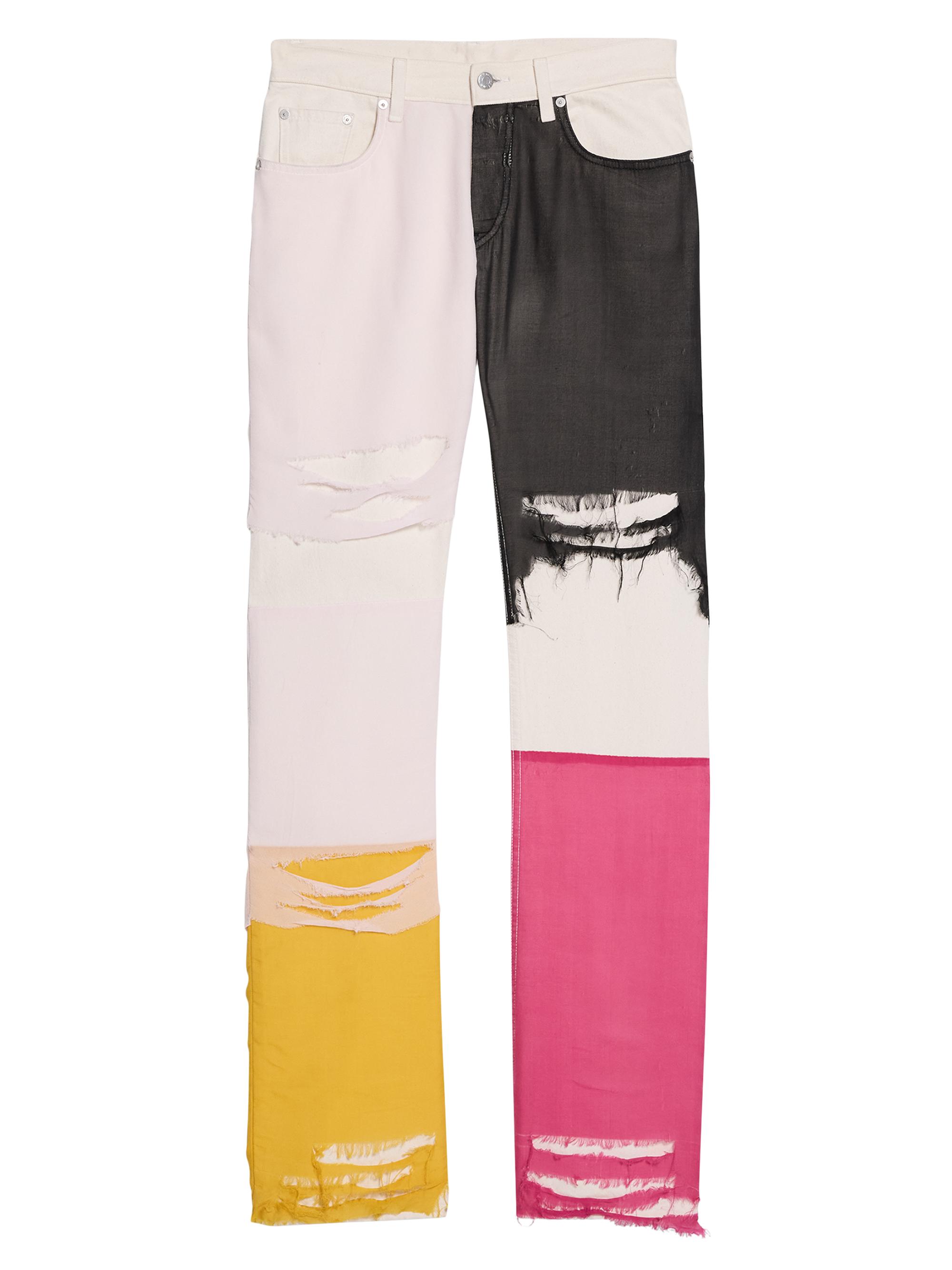 Helmut Lang Men's Distressed Cotton Straight-Leg Pants - Cream Multi