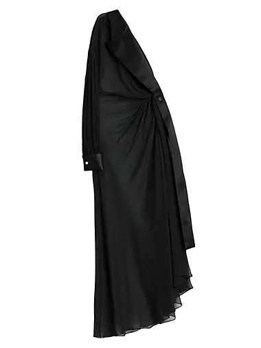 Silk Chiffon Sheer One-Shoulder Gown