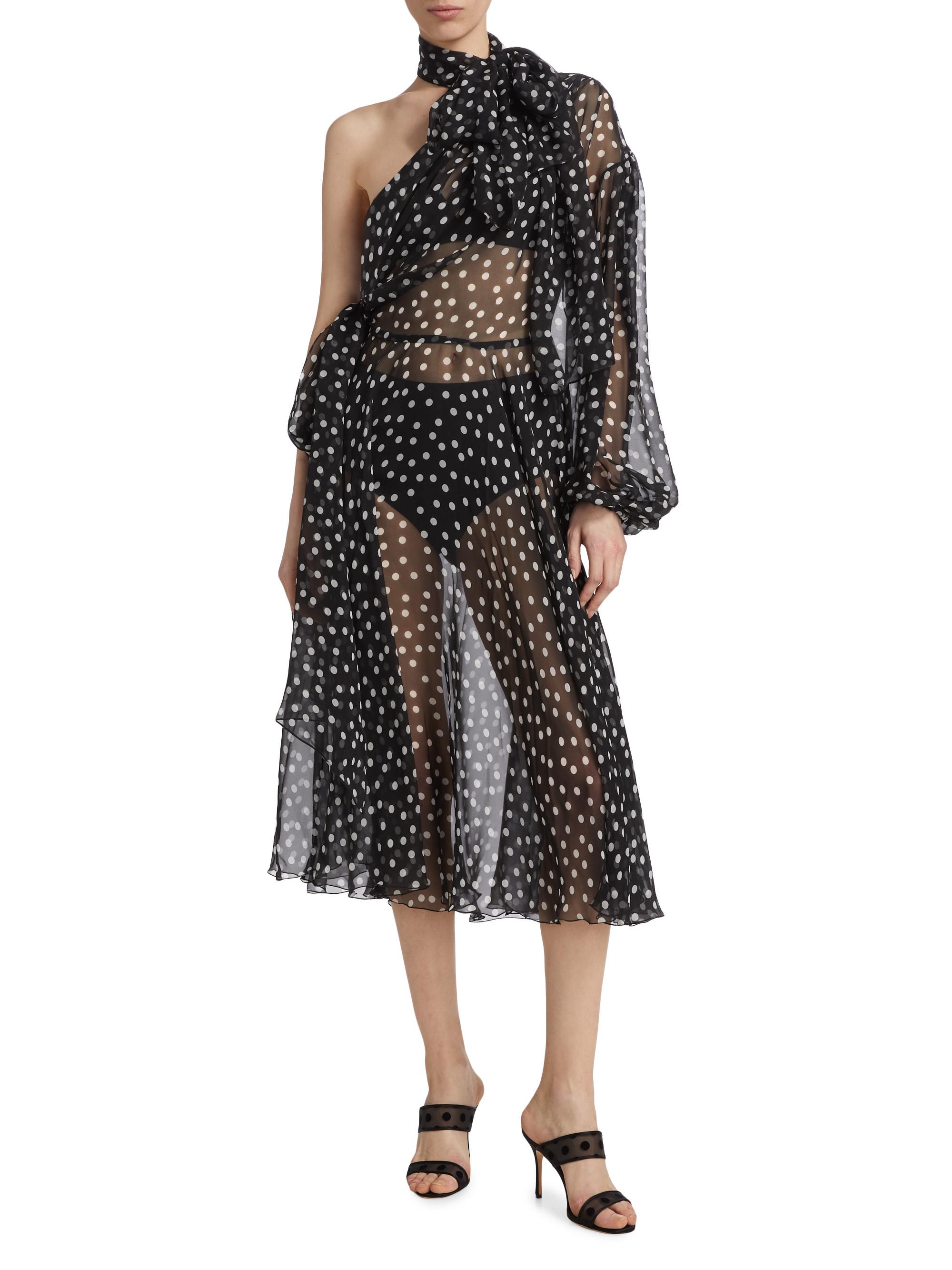 Dolce&Gabbana Sheer Polka Dot Chiffon Silk One-Shoulder Midi