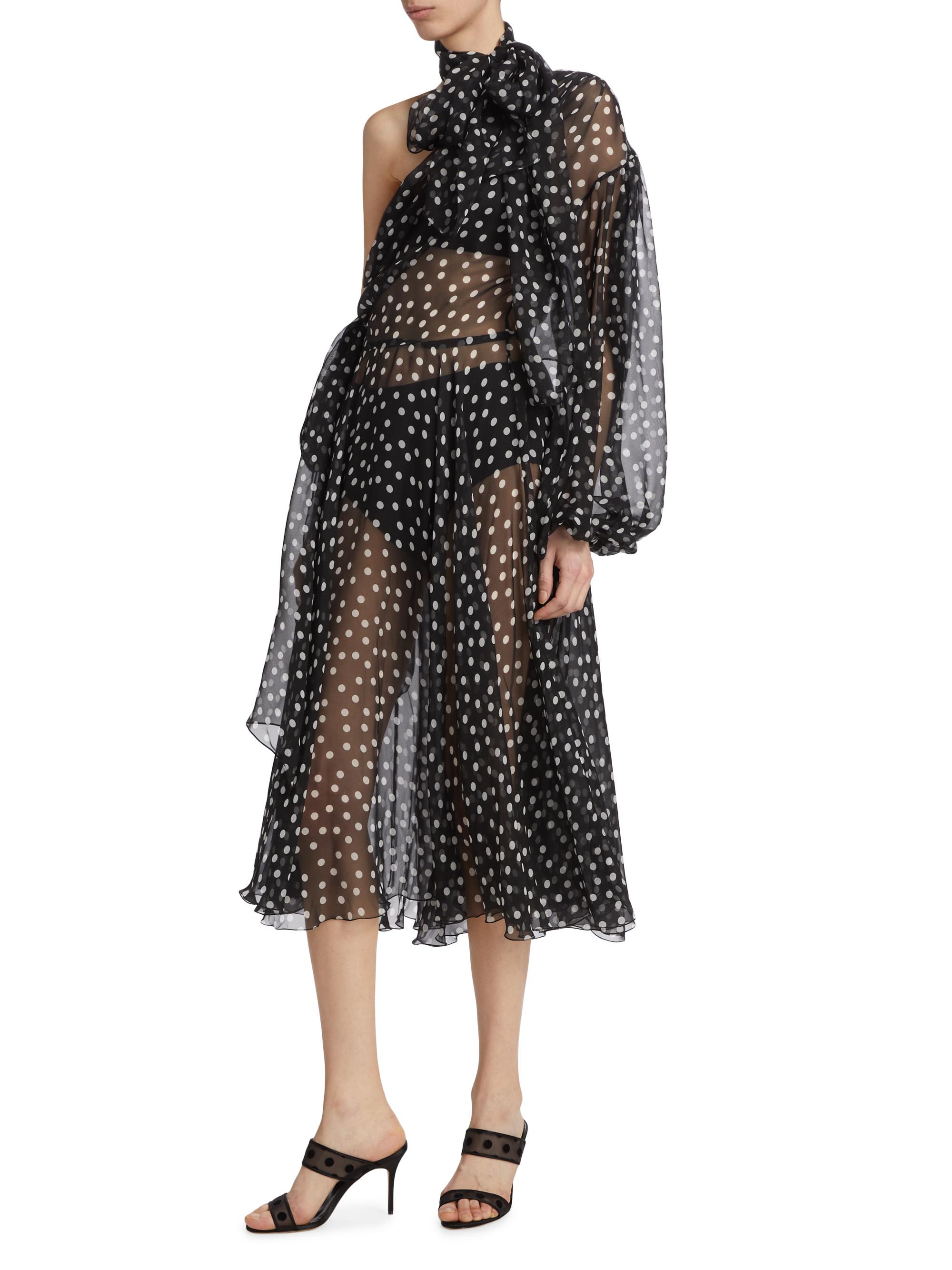 Dolce&Gabbana Sheer Polka Dot Chiffon Silk One-Shoulder Midi Dress