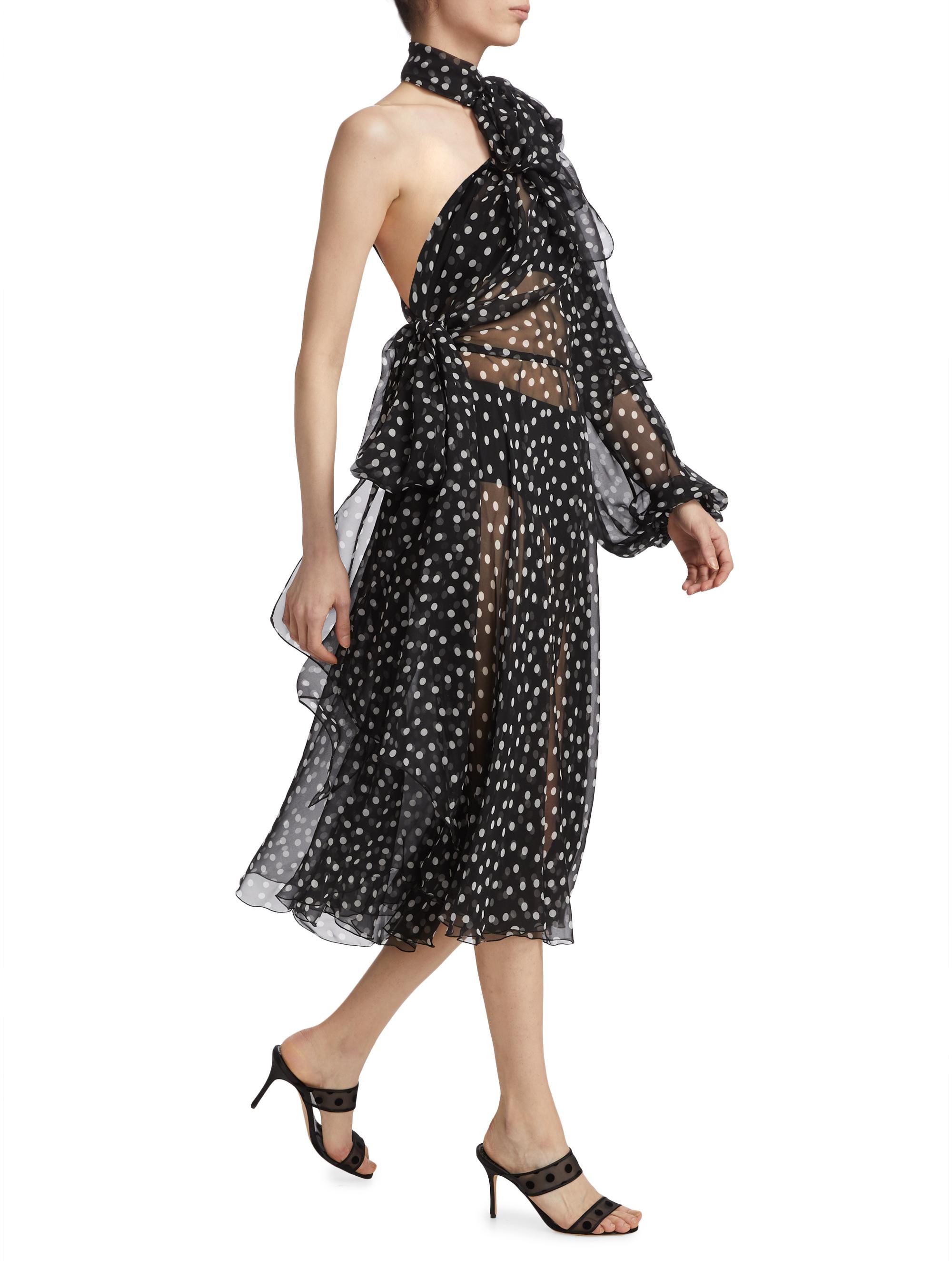Dolce&Gabbana Sheer Polka Dot Chiffon Silk One-Shoulder Midi Dress