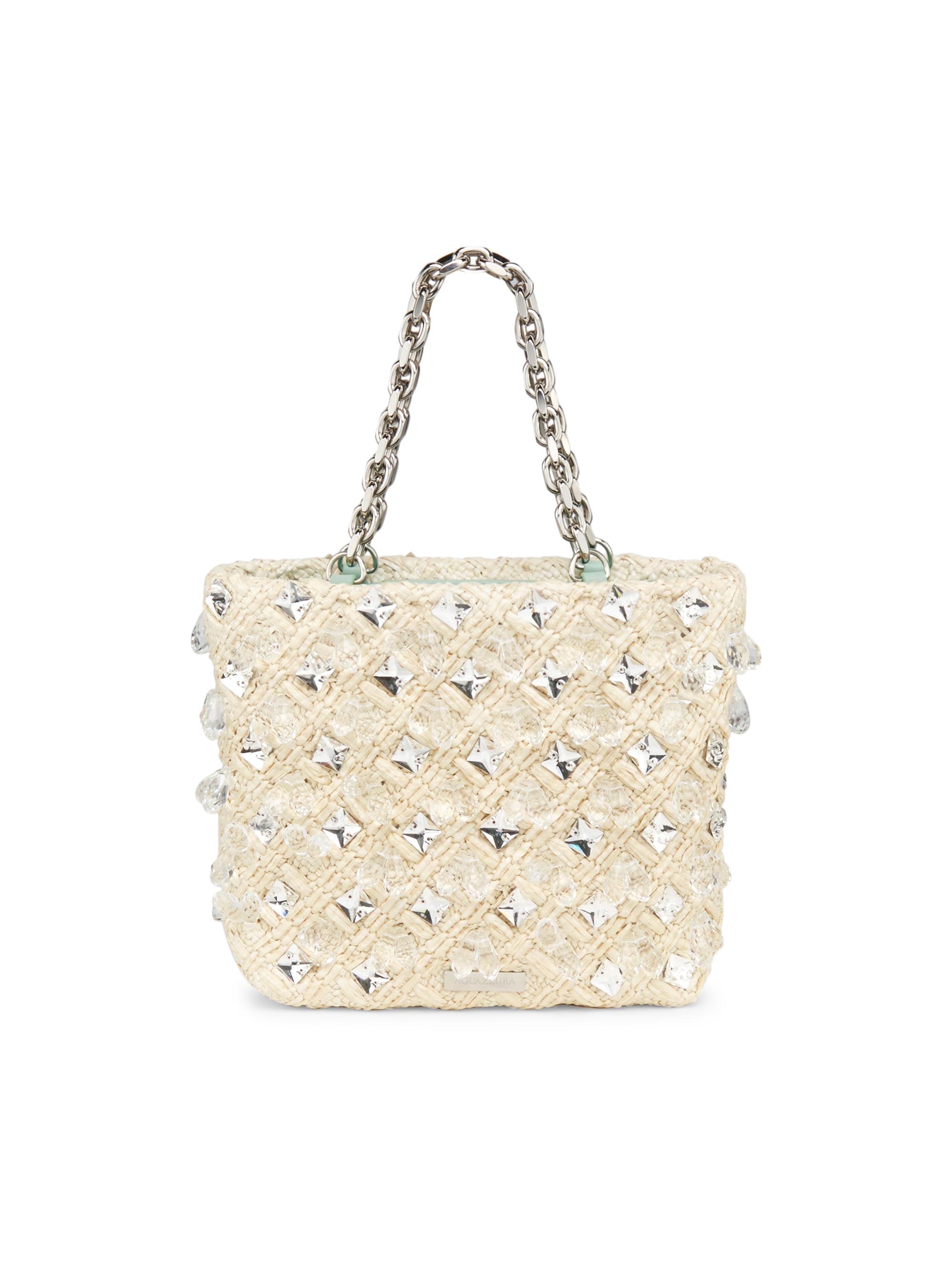 Aquazzura Women's Mini Crystal Cote Raffia Top Handle Bag - Natural