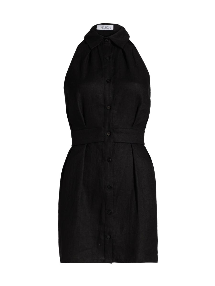 Hevron Women's Domino Linen Sleeveless Minidress In Black