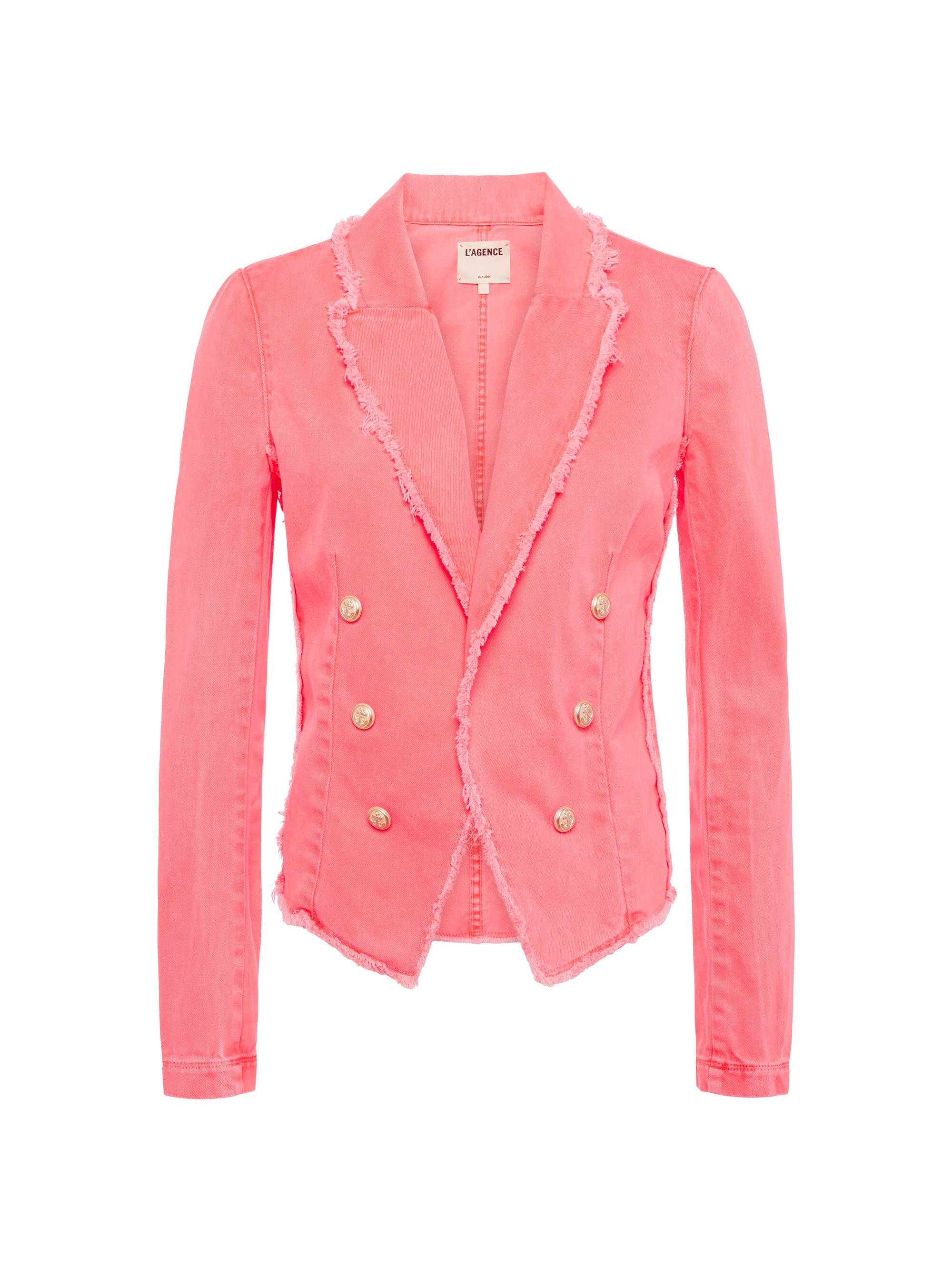 L'AGENCE Women's Wayne Denim Double-Breasted Jacket - Soft Neon Coral