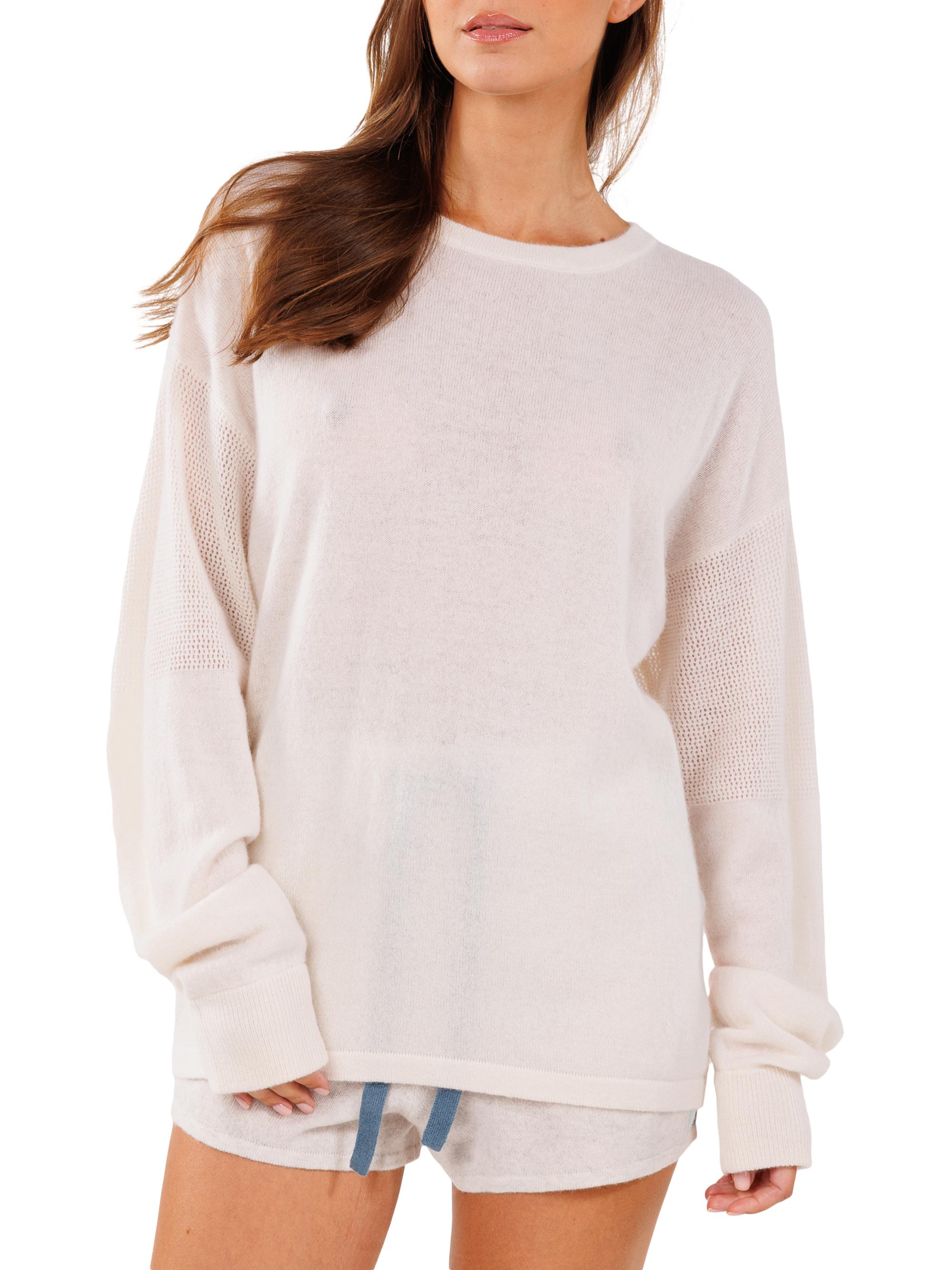Crush Cashmere Women's Santo Sporty Cashmere Sweater - Organic White