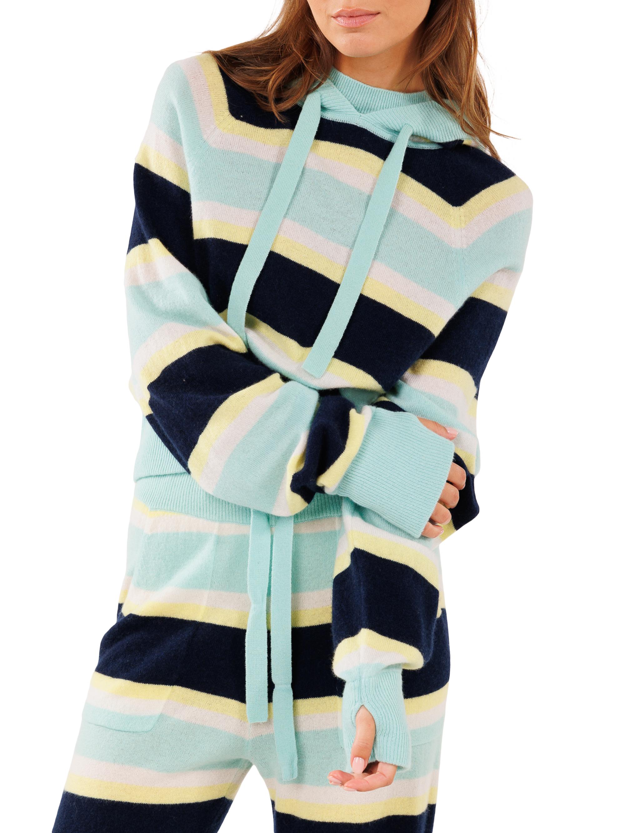 Crush Cashmere Women's Vic Cashmere Striped Hoodie - Lagoon Navy Stripe