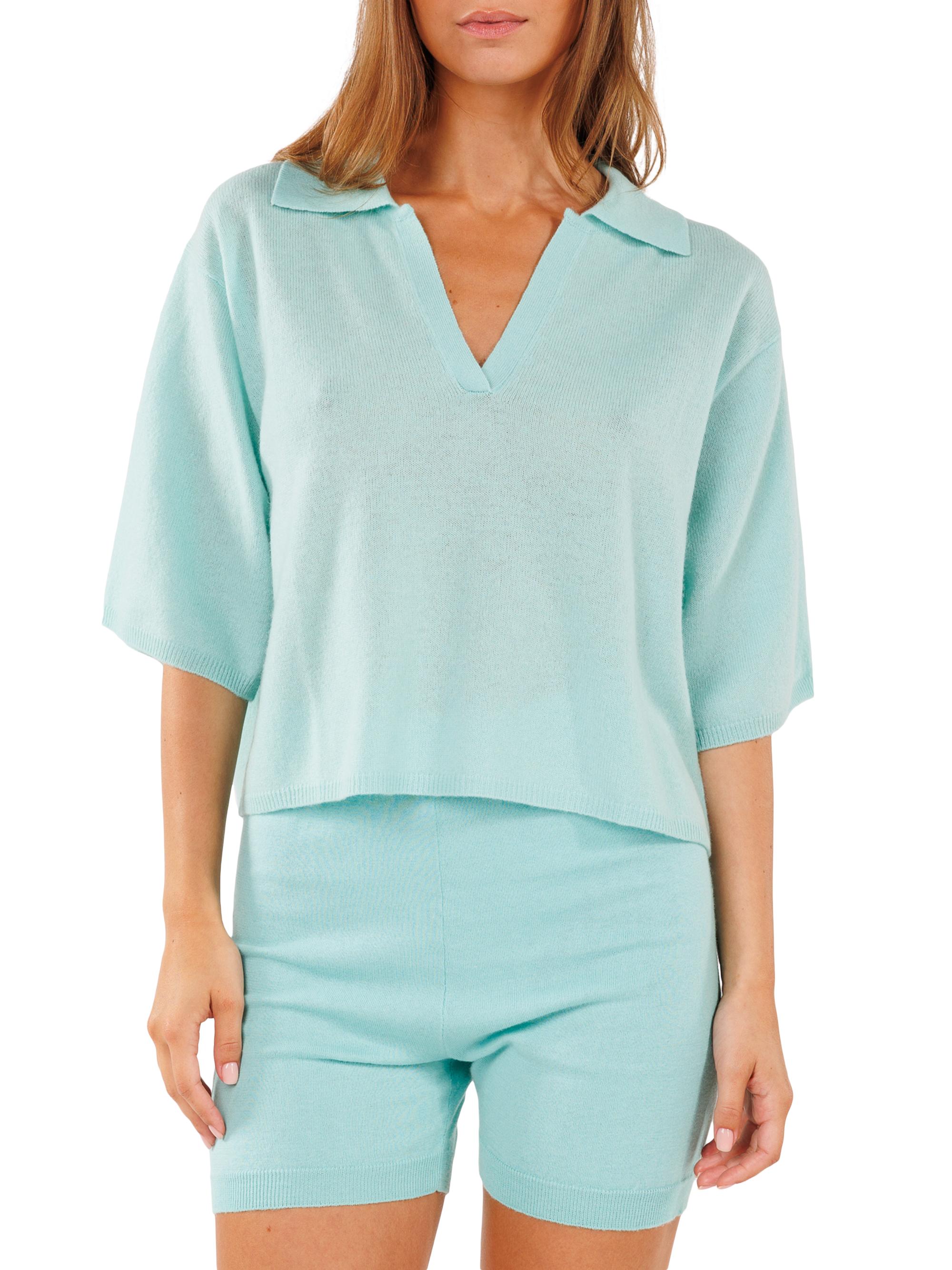 Crush Cashmere Women's Zuma Cashmere Polo Top - Lagoon