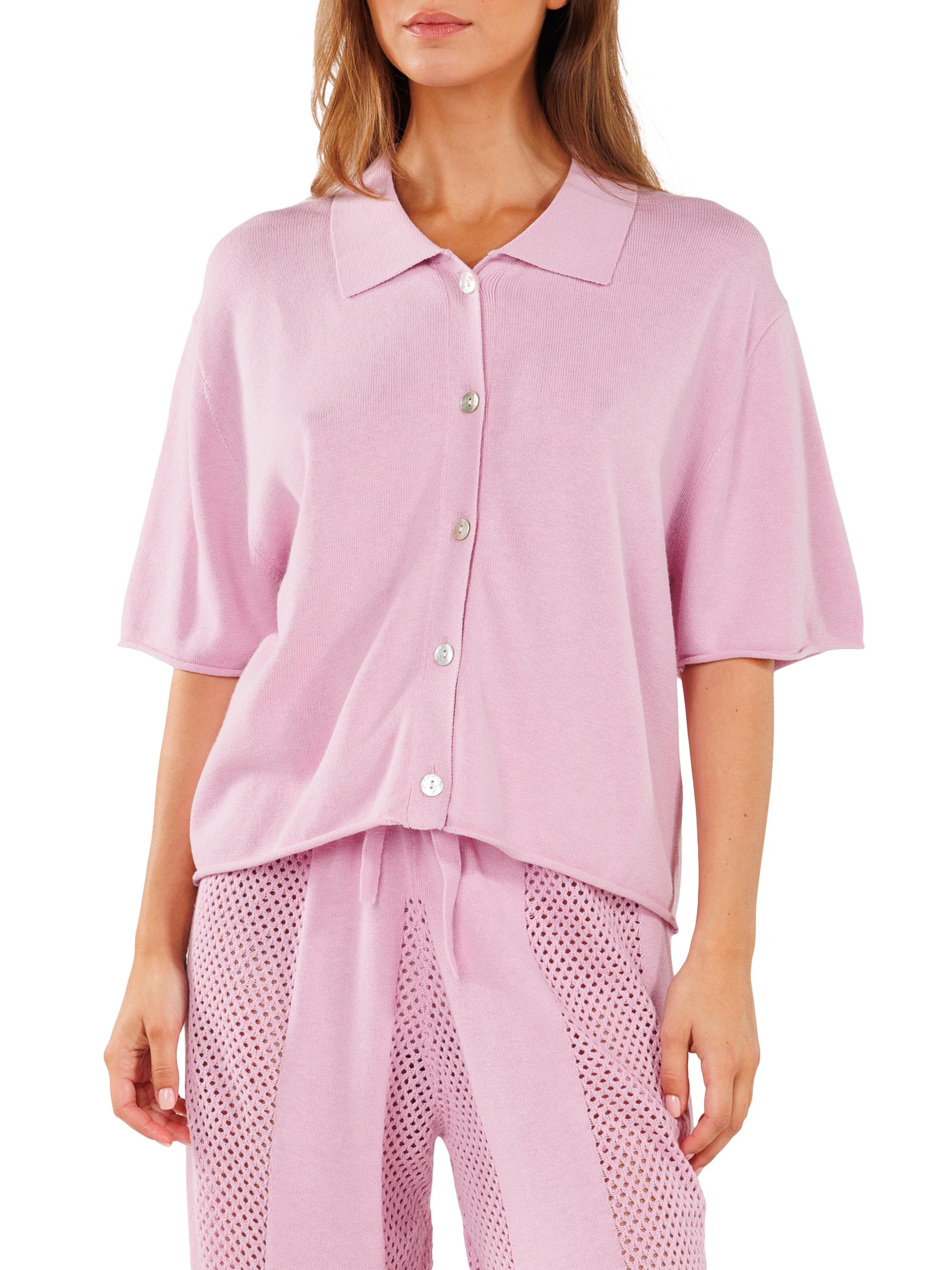 Crush Cashmere Women's Ivy Cotton-Silk Buttoned Polo Top - Lilac Breeze