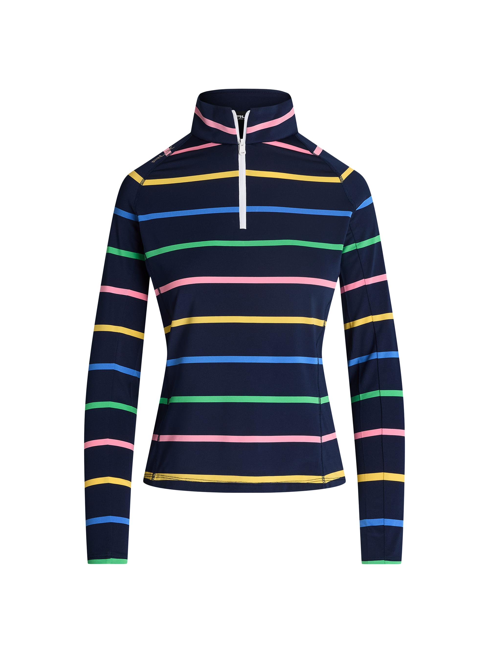 RLX Ralph Lauren Women's Striped Stretch-Jersey Quarter-Zip Sweater - Refined Navy Multi