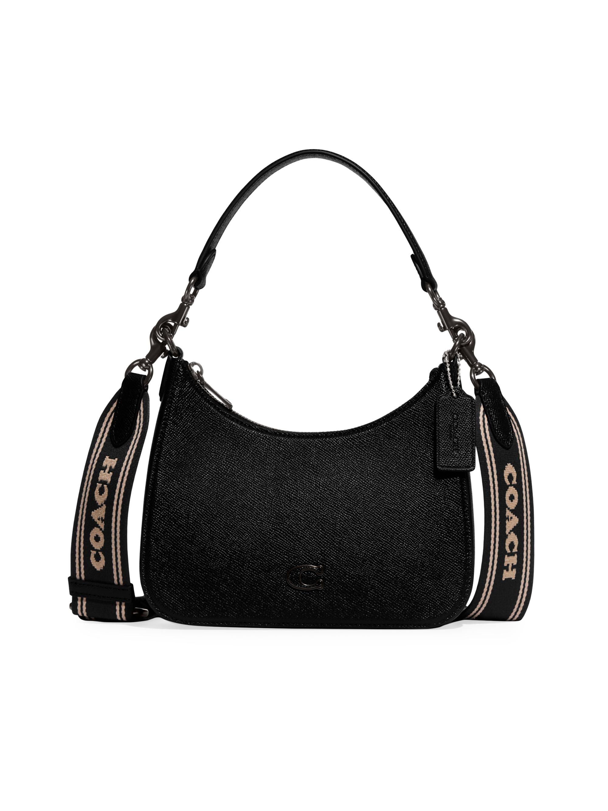 COACH Women's Crossgrain Leather Crossbody Hobo Bag - Black