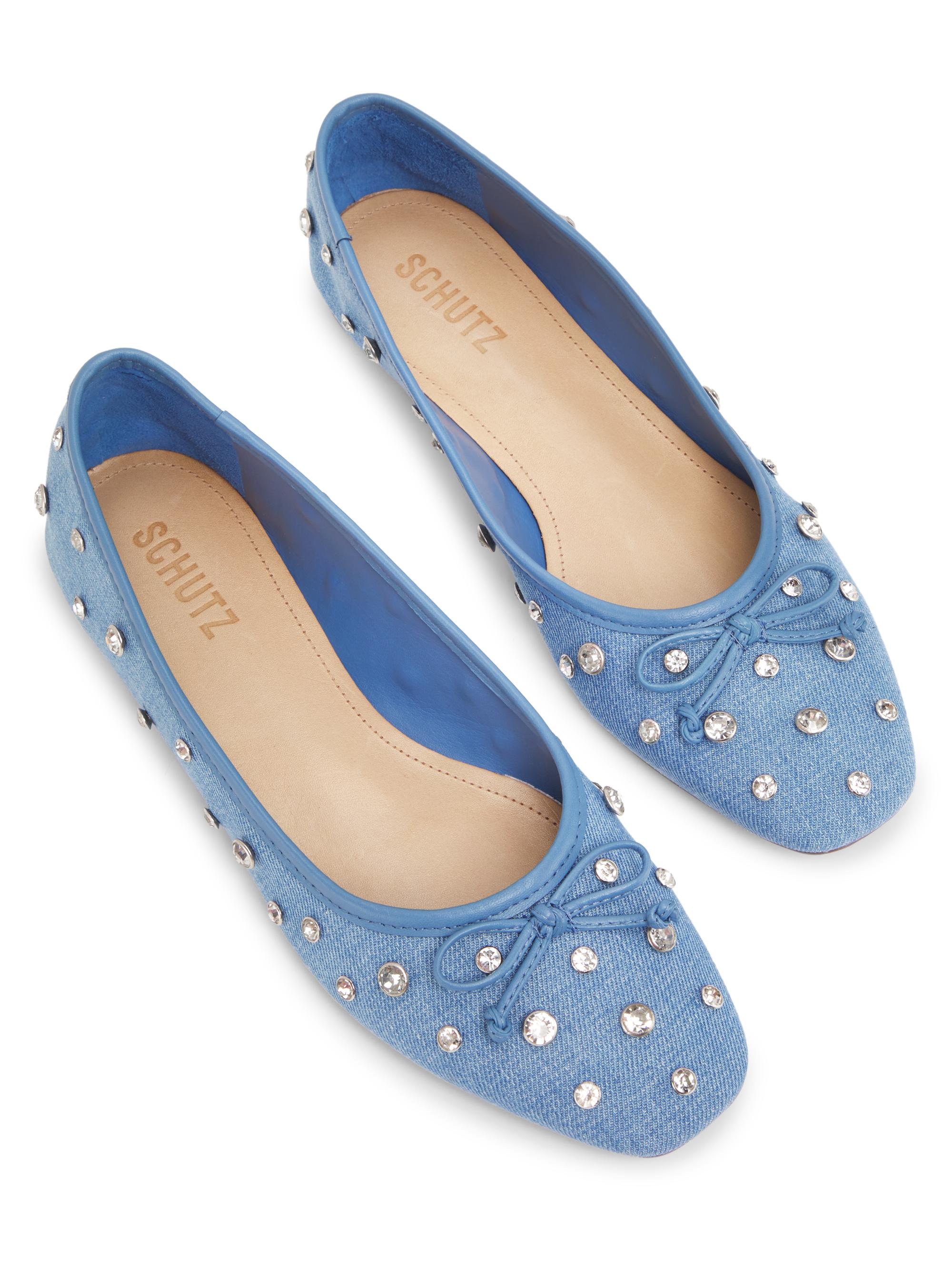 Schutz Arissa Shine Embellished Denim Ballet Flats | Saks Fifth Avenue