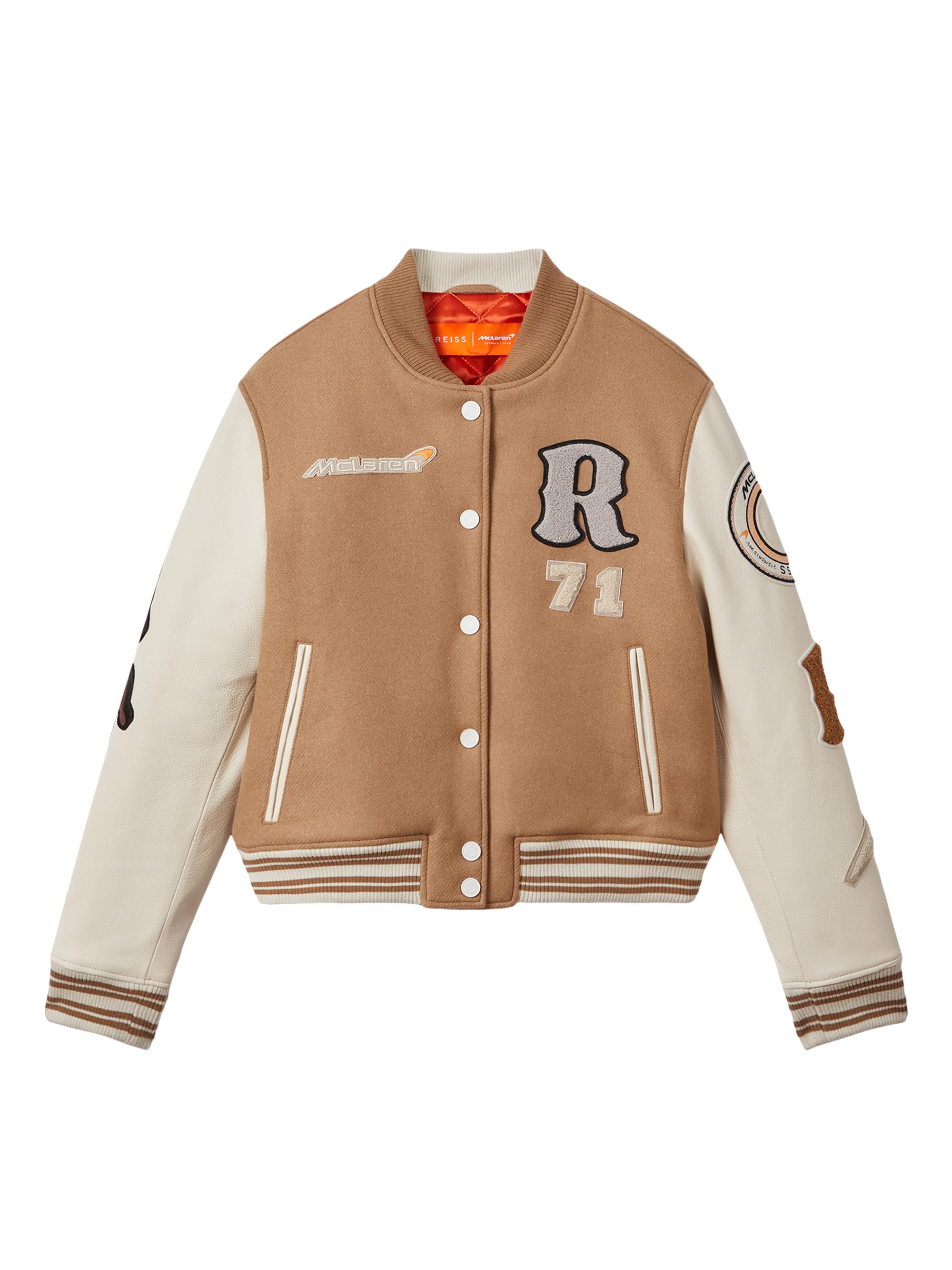 Reiss Women's  x McLaren F1 Team Varsity Jacket - Camel Ecru