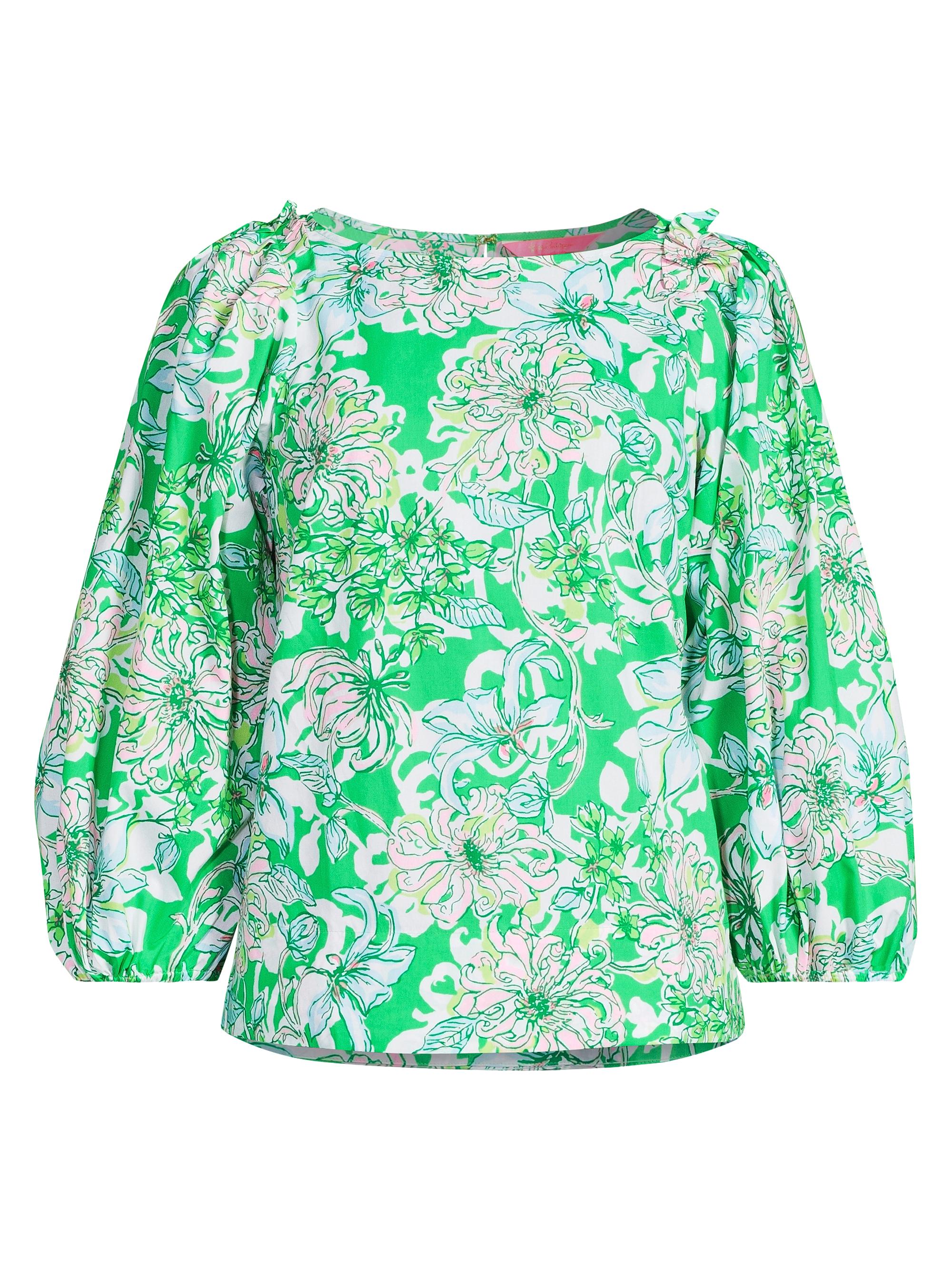 Lilly Pulitzer Women's Barbara Floral Boatneck Blouse - Spearmint Blossom Views