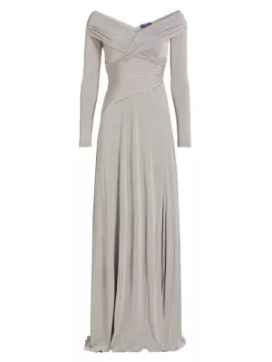 Ralph Lauren Collection Women's Crisscross Off-The-Shoulder Gown - Light Grey