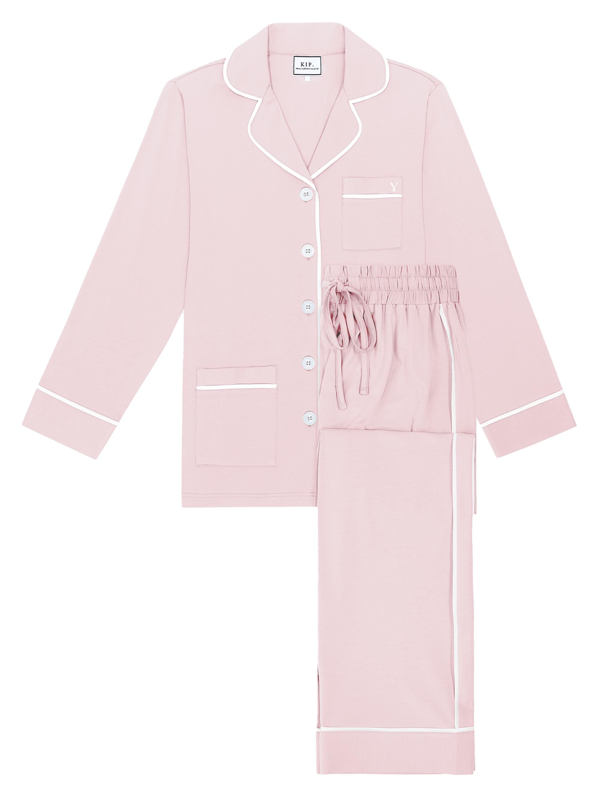 KIP. Women's Monogrammed Luxe Stretch Cotton 2-Piece Pajama Set - Initial Y