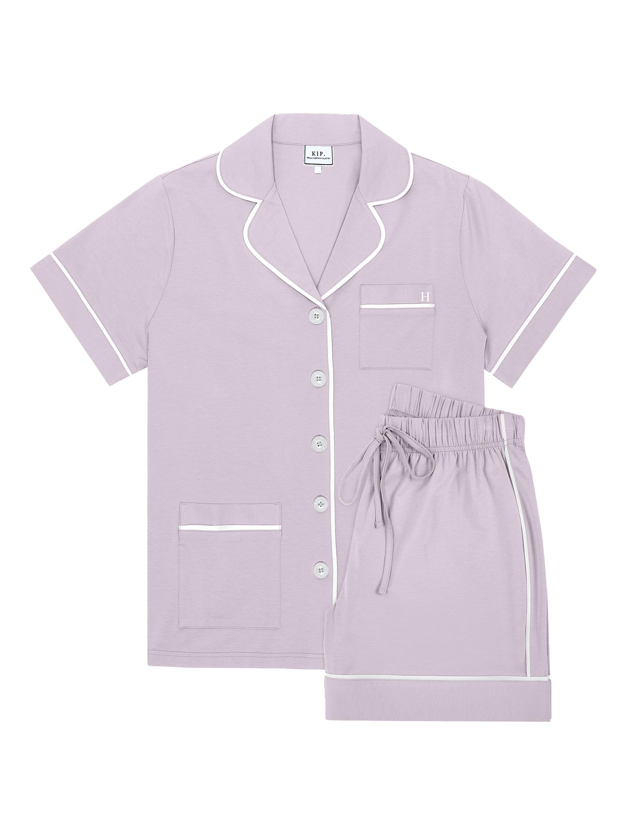 KIP. Women's Monogrammed Luxe Stretch Cotton Collection Short Pajama Set - Initial H