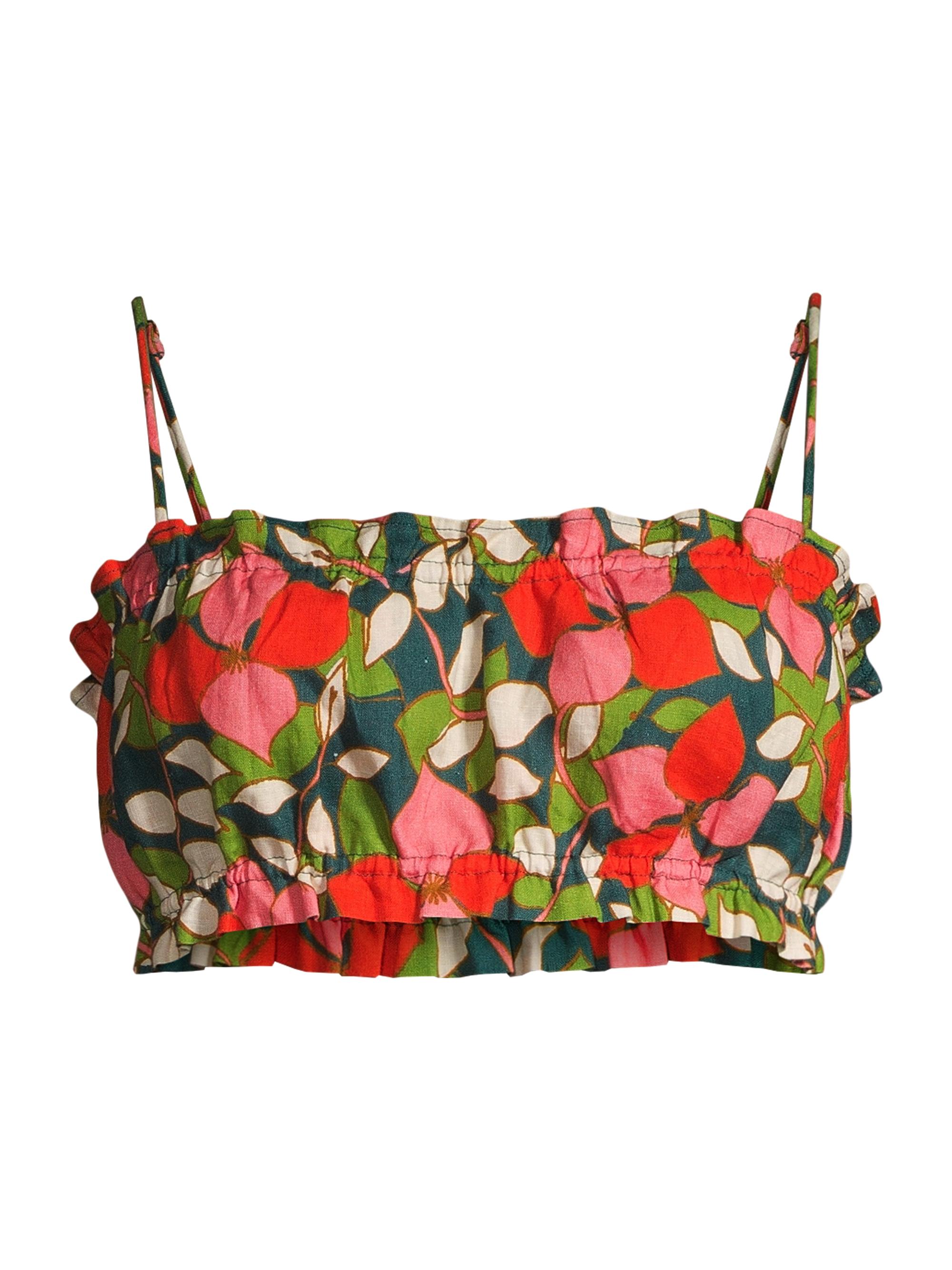 Birds of Paradis Women's Brigette Floral Linen Bandeau Top - Rainforest