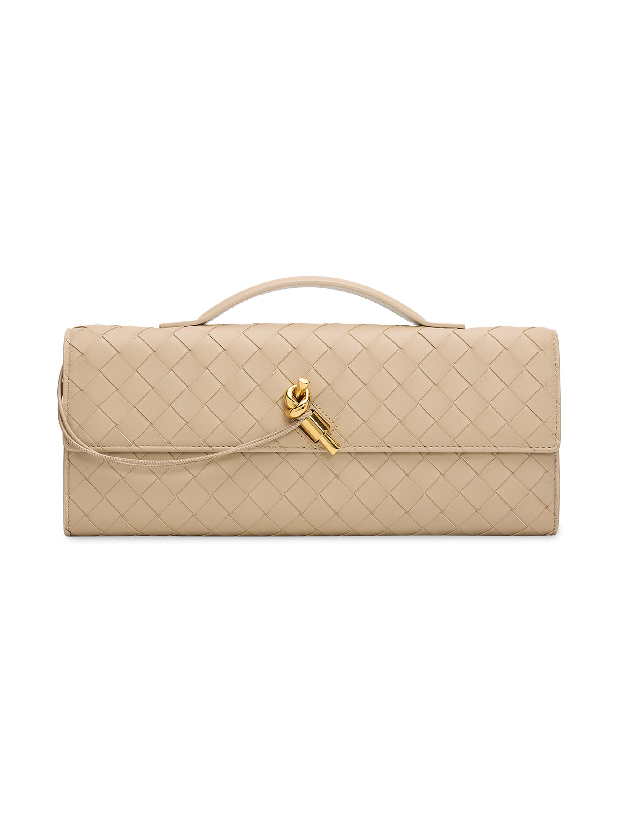 Bottega Veneta Women's Andiamo Intrecciato Leather Top-Handle Clutch - Ecru Muse Brass