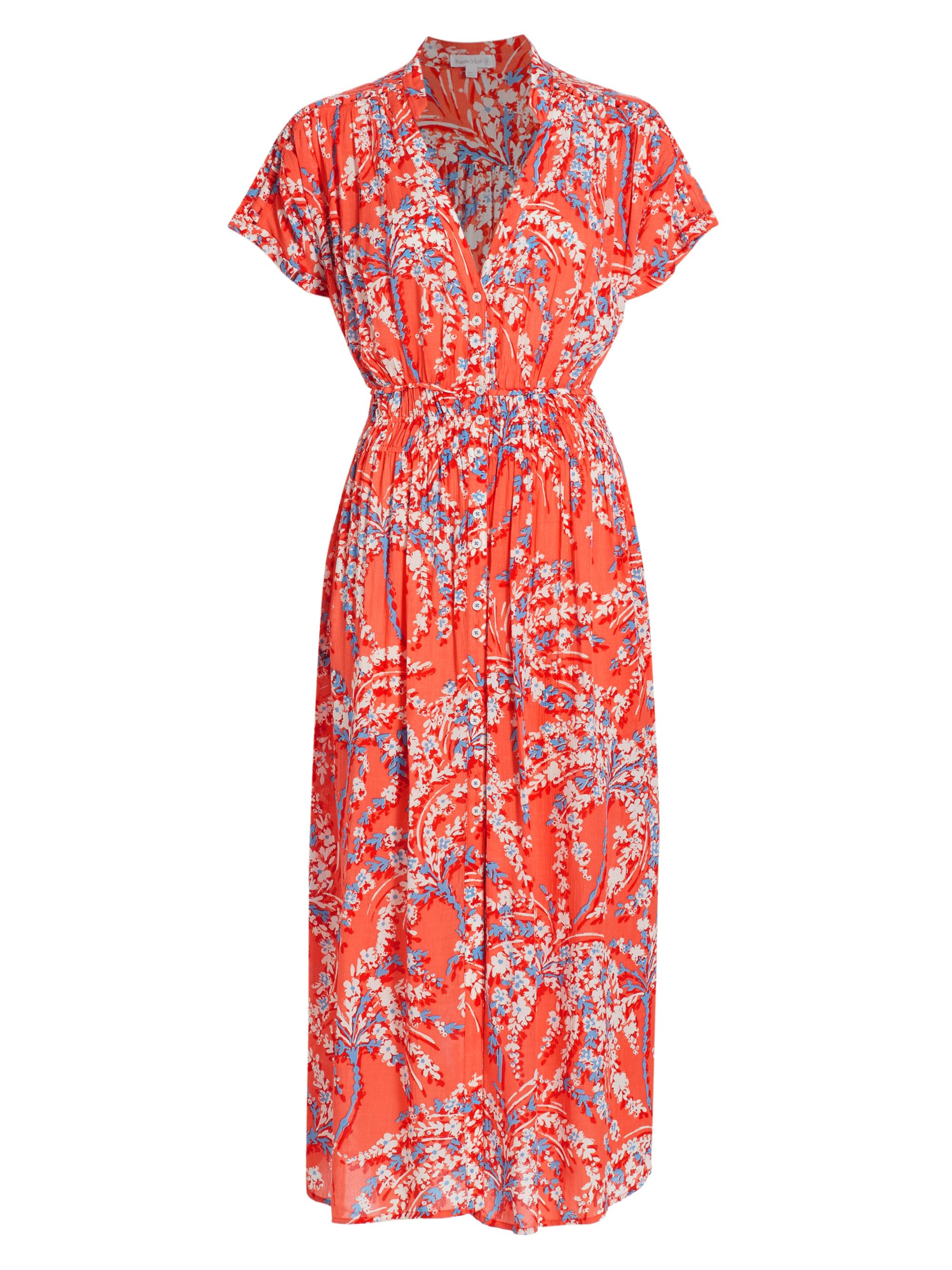 Poupette St Barth Women's Elasticized Floral Midi-Dress - Orange Palmery