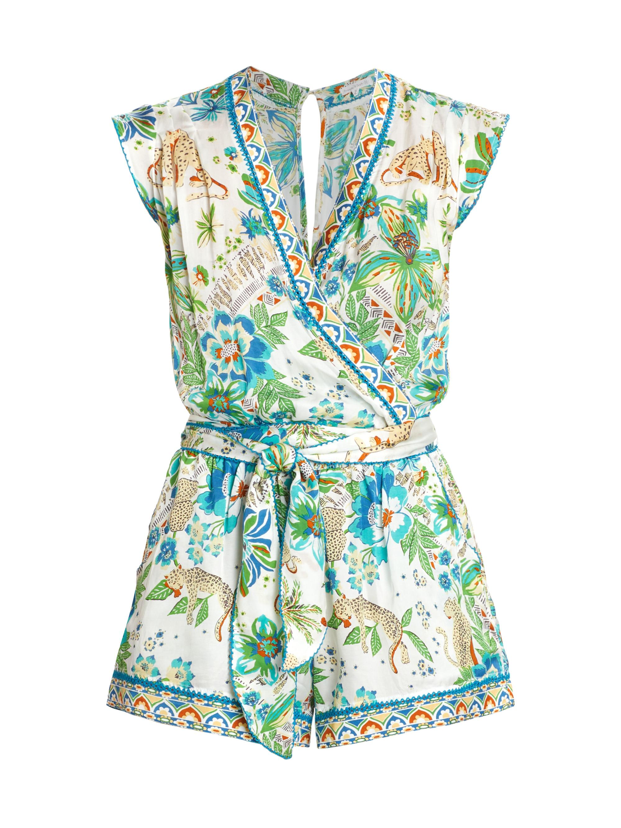 Poupette St Barth Women's Anaik Belted Romper - Blue Leo Foulard
